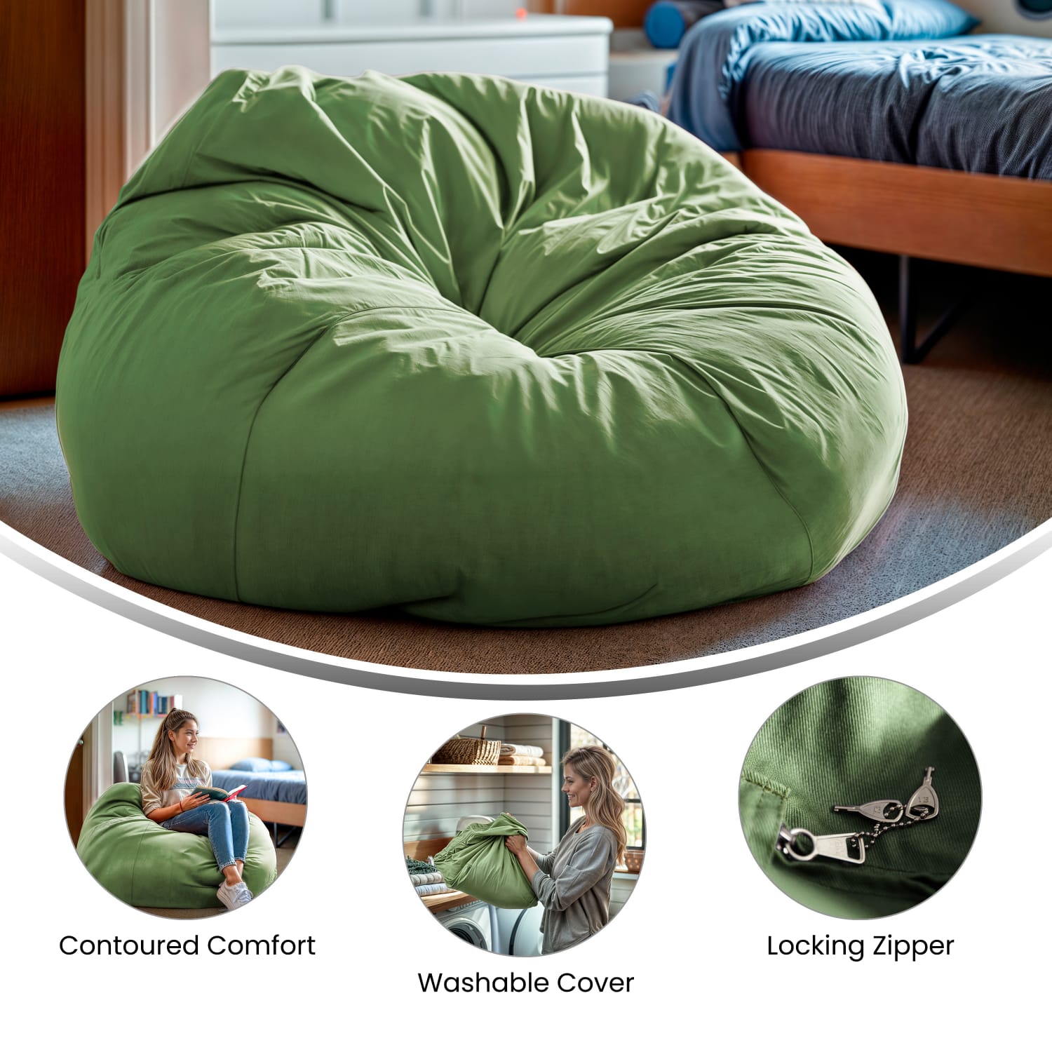 Flash Furniture Oversized Bean Bag Chair For Kids And Adults Green PopularChairscom Flash Furniture Oversized Bean Bag Chair For Kids And Adults Green PopularChairscom