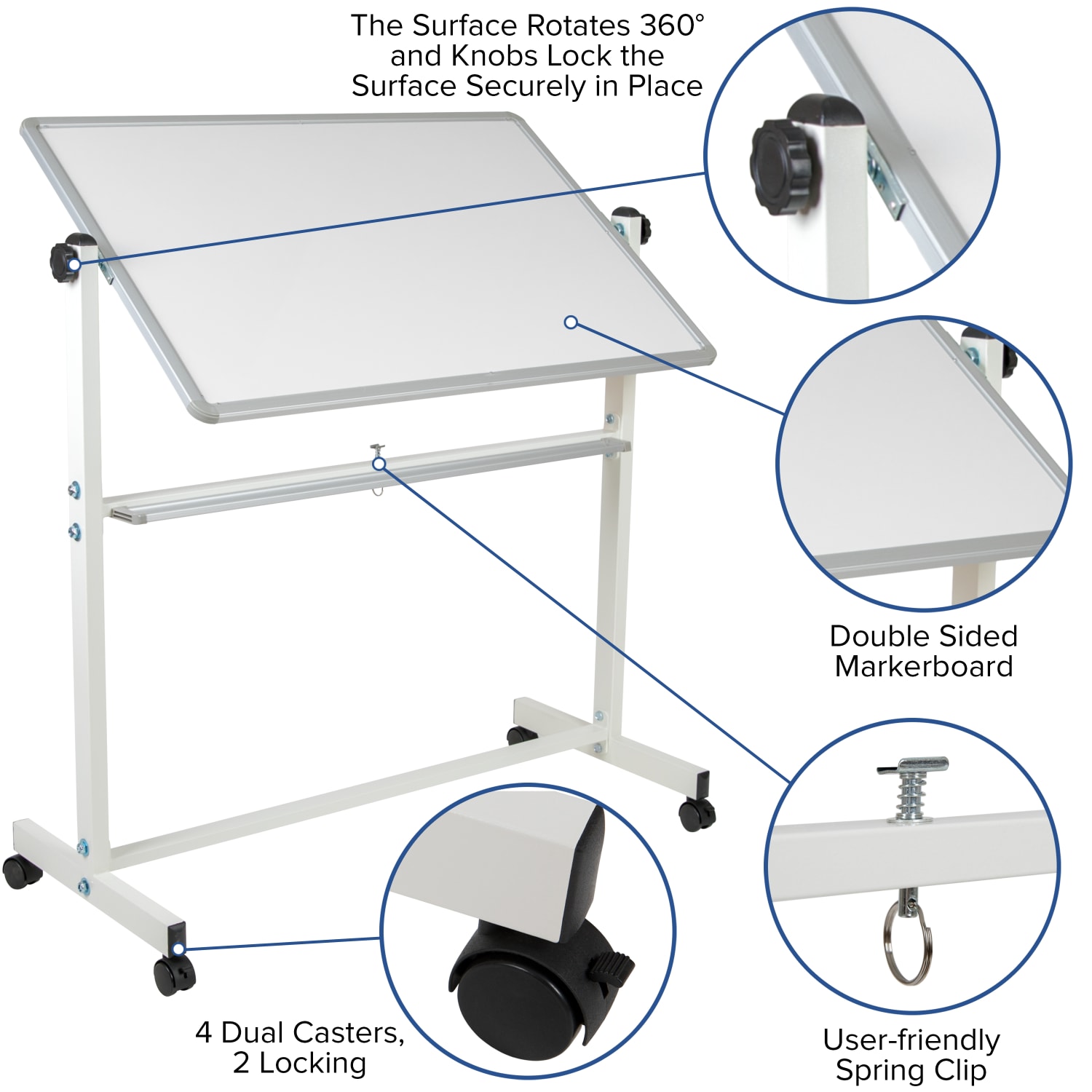 Flash Furniture HERCULES Series Double-Sided Mobile White Board With Pen Tray, 64-3/4inH x 64-1/4inW x 20inD, White, Gray Frame - Image 5