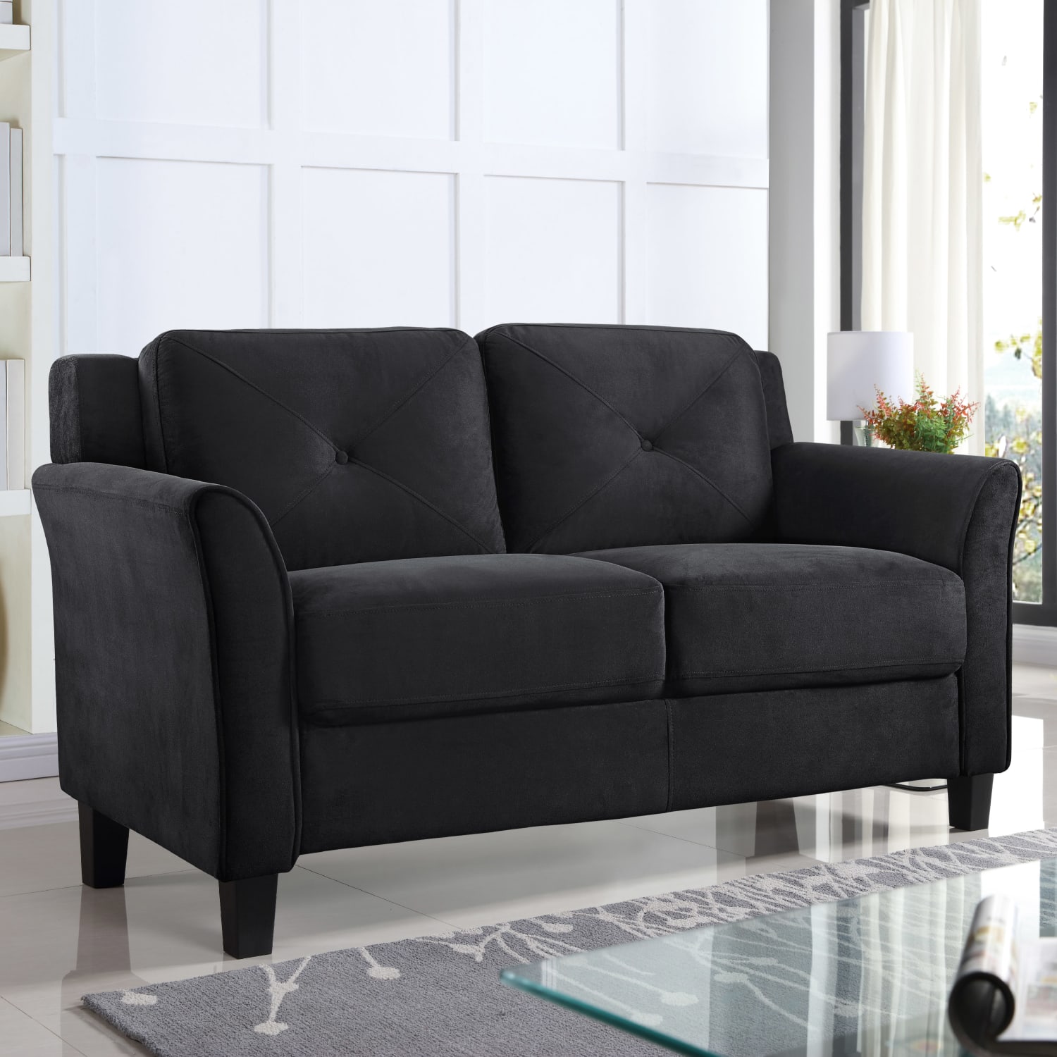 Lifestyle Solutions Hanson Microfiber Loveseat Black PopularChairscom Lifestyle Solutions Hanson Microfiber Loveseat Black PopularChairscom