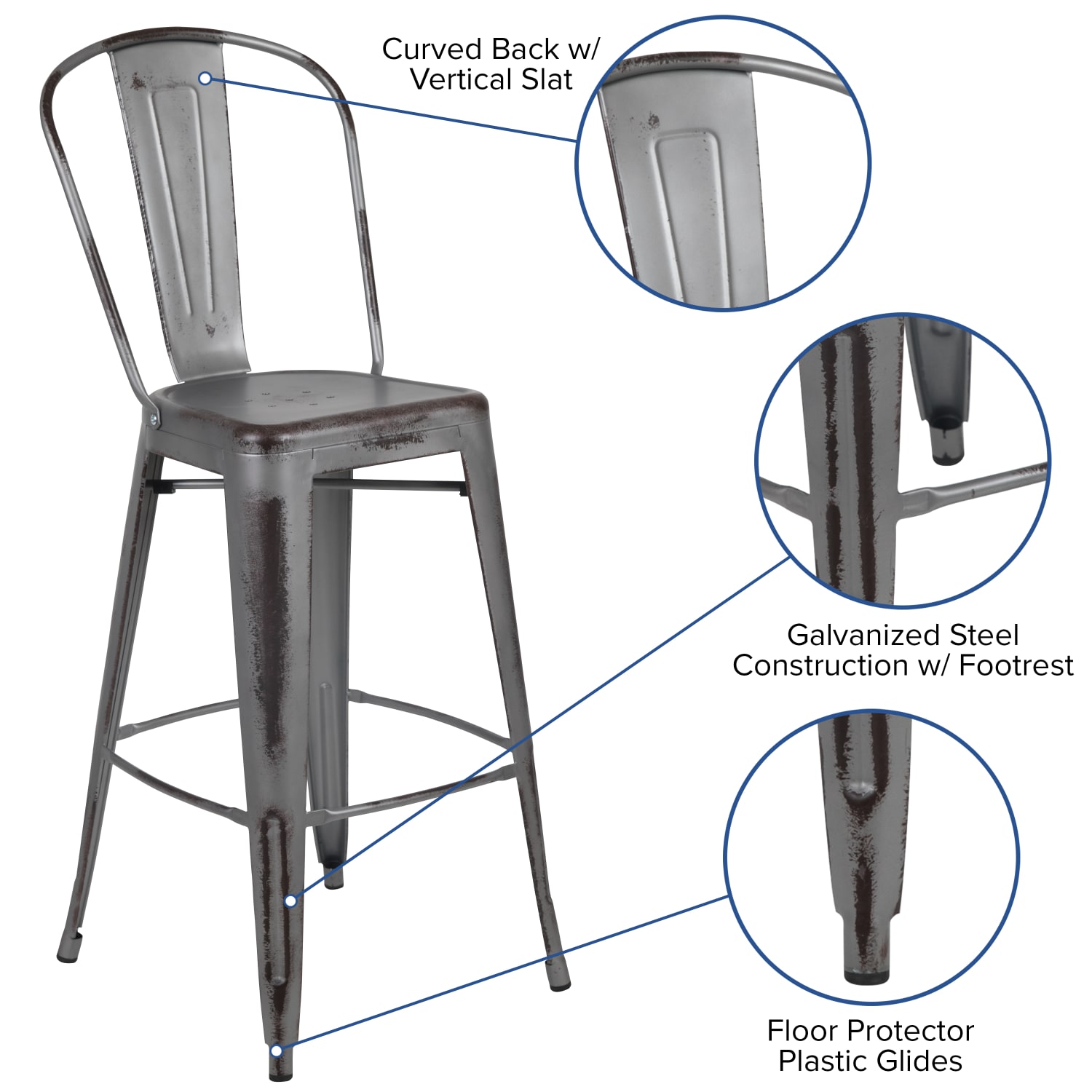 Flash Furniture Commercial-Grade 30in High-Back Metal Bar Stools, Set Of 4 Bar Stools, Silver - Image 6