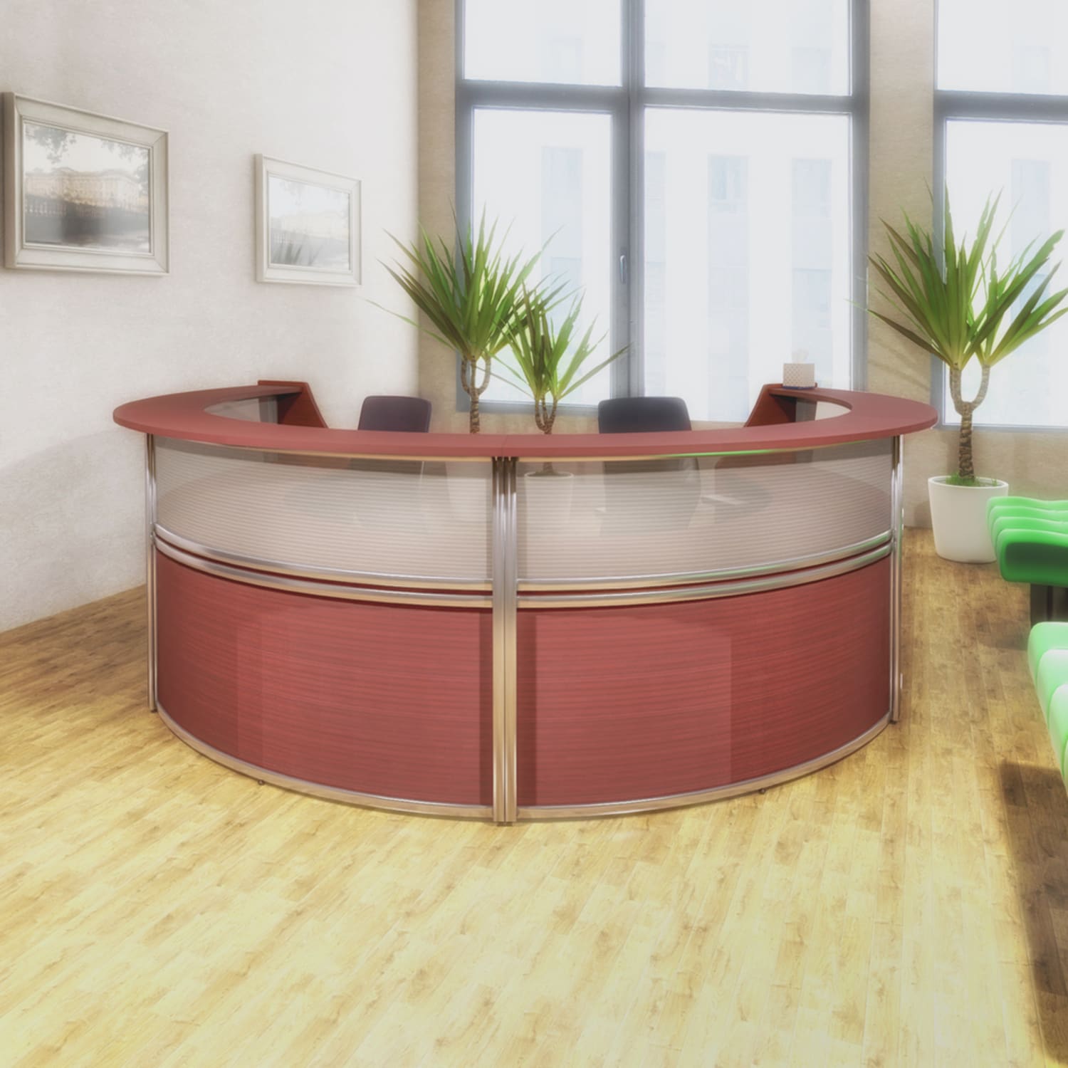 Regency Marque 125inW Double-Unit Curved Reception Desk Workstation, Mahogany - Image 3