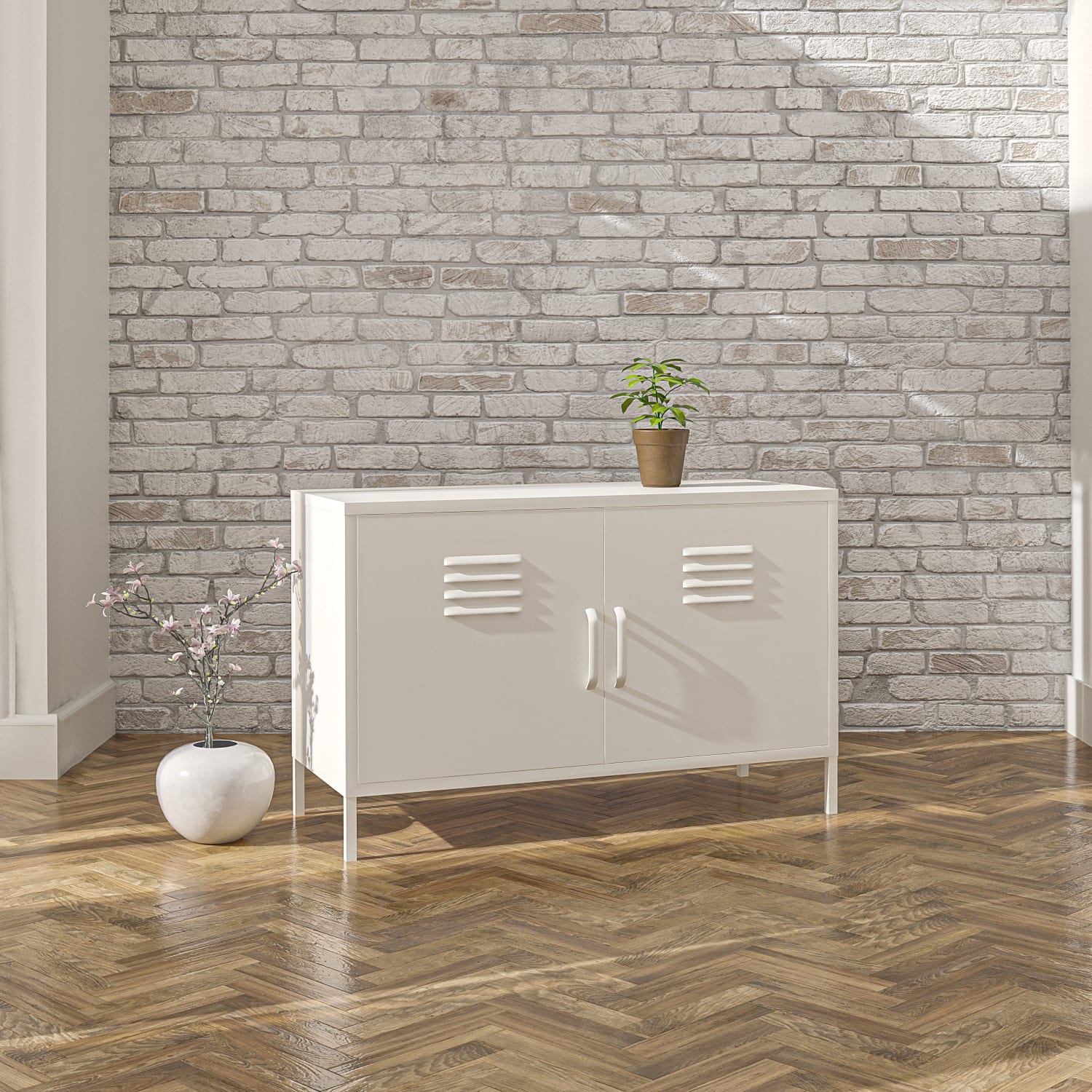 Ameriwood Home Mission District 2-Door Metal Locker Accent Cabinet, 25-1/4inH x 39-3/8inW x 15-3/4inD, White - Image 4