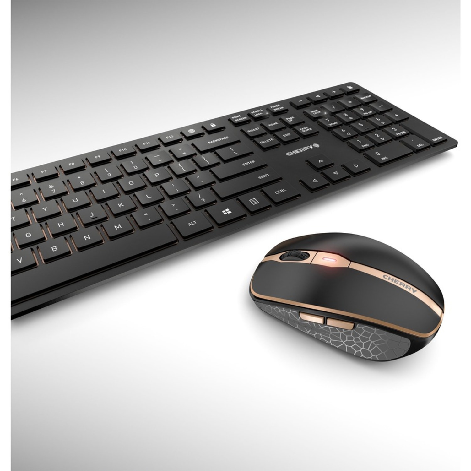 CHERRY DW 9100 SLIM Rechargeable Wireless Combo - Full Size,Black/Bronze,Bluetooth - AES 128 Encryption,3 Resolution Mouse,Elegant Design - Image 3