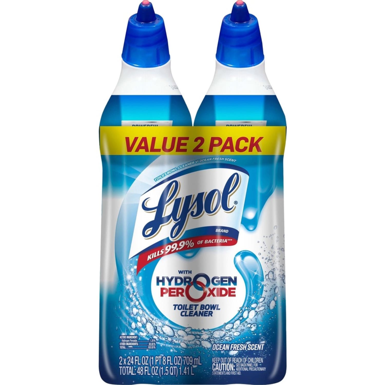 Lysol Hydrogen Peroxide Toilet Cleaner - 24 fl oz (0.8 quart) - Ocean Fresh Scent - Residue-free, Bleach-free, Disinfectant, Deodorize, Antibacterial - Blue - 2 Pack - 4 / Carton - Image 3