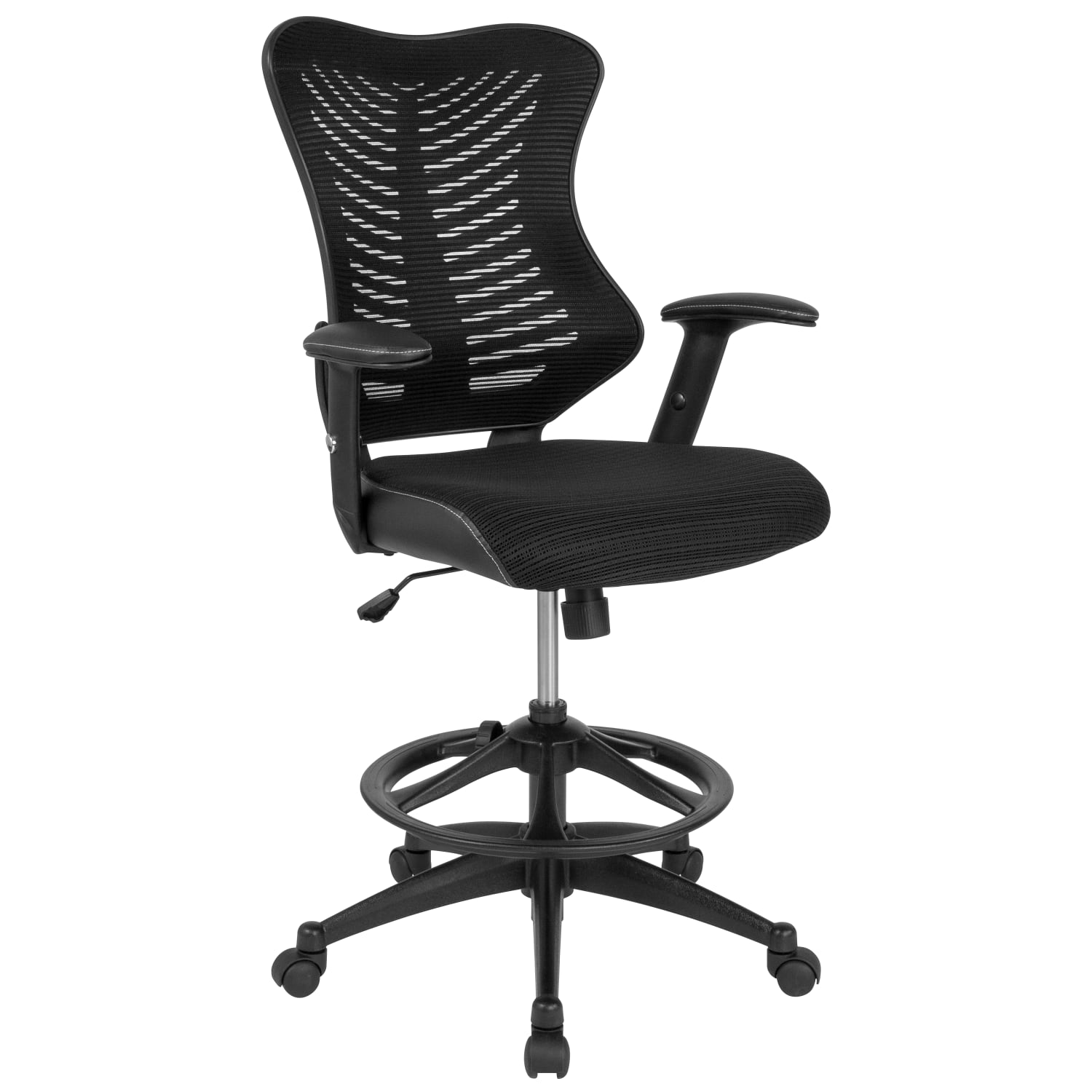 Flash Furniture Designer Mesh High-Back Drafting Chair With LeatherSoft Sides And Adjustable Arms, Black - Image 3