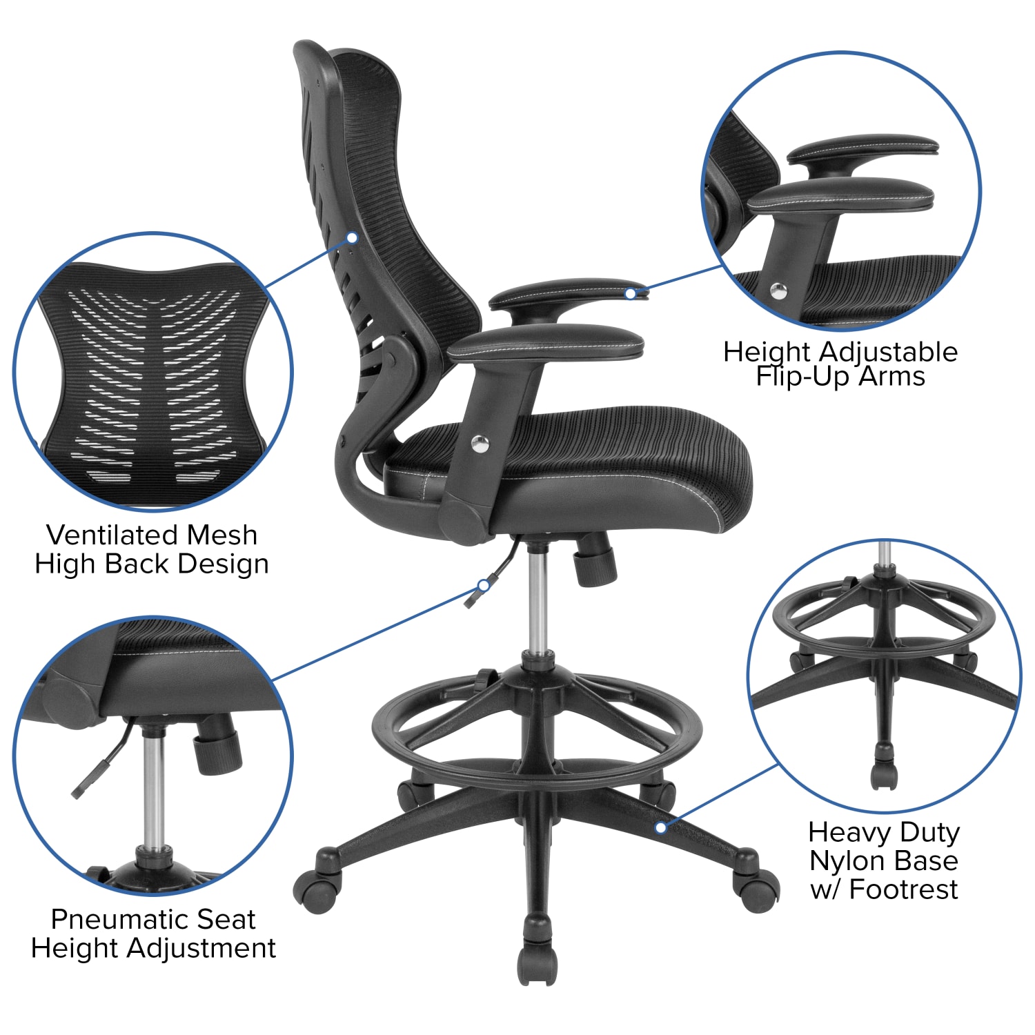 Flash Furniture Designer Mesh HighBack Drafting Chair With LeatherSoft Sides And Adjustable Arms Black PopularChairscom Flash Furniture Designer Mesh High Back Drafting Chair With LeatherSoft Sides And Adjustable Arms Black PopularChairscom