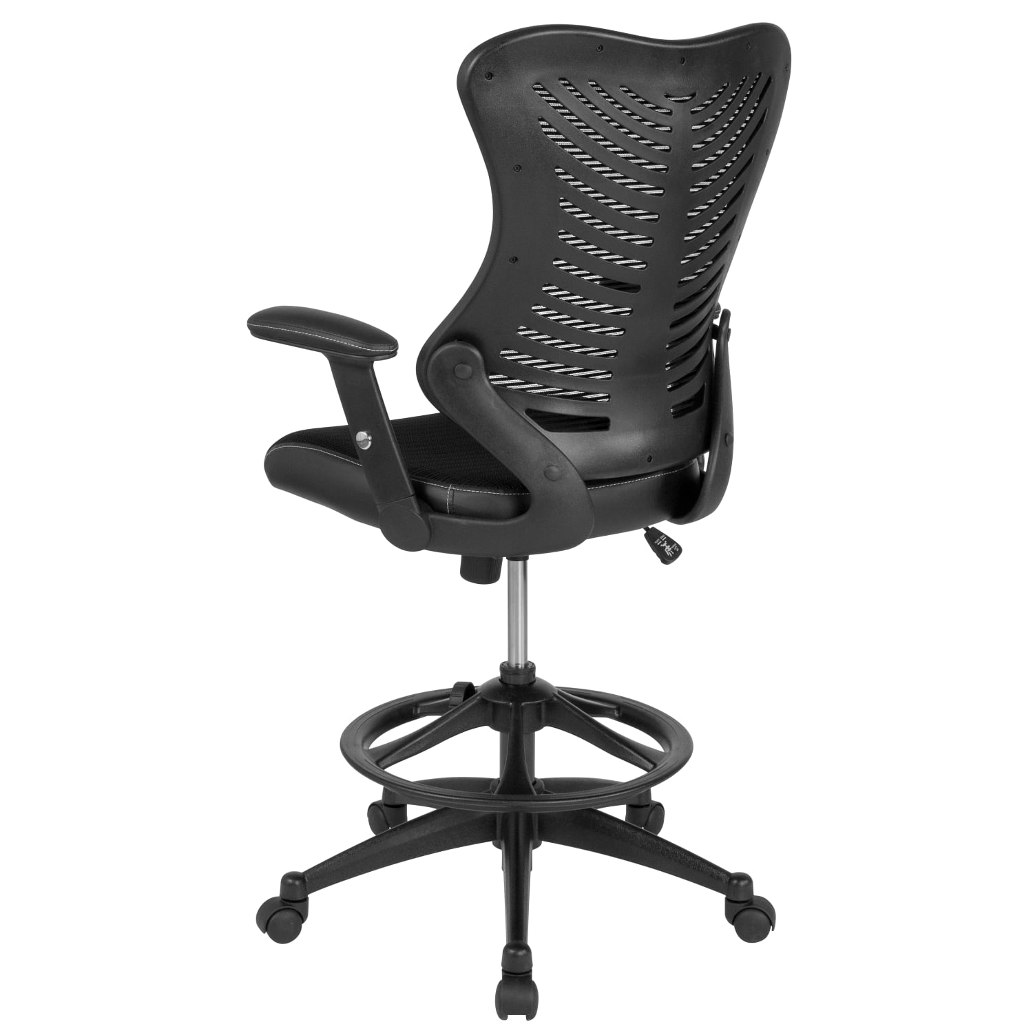 Flash Furniture Designer Mesh HighBack Drafting Chair With LeatherSoft Sides And Adjustable Arms Black PopularChairscom Flash Furniture Designer Mesh High Back Drafting Chair With LeatherSoft Sides And Adjustable Arms Black PopularChairscom