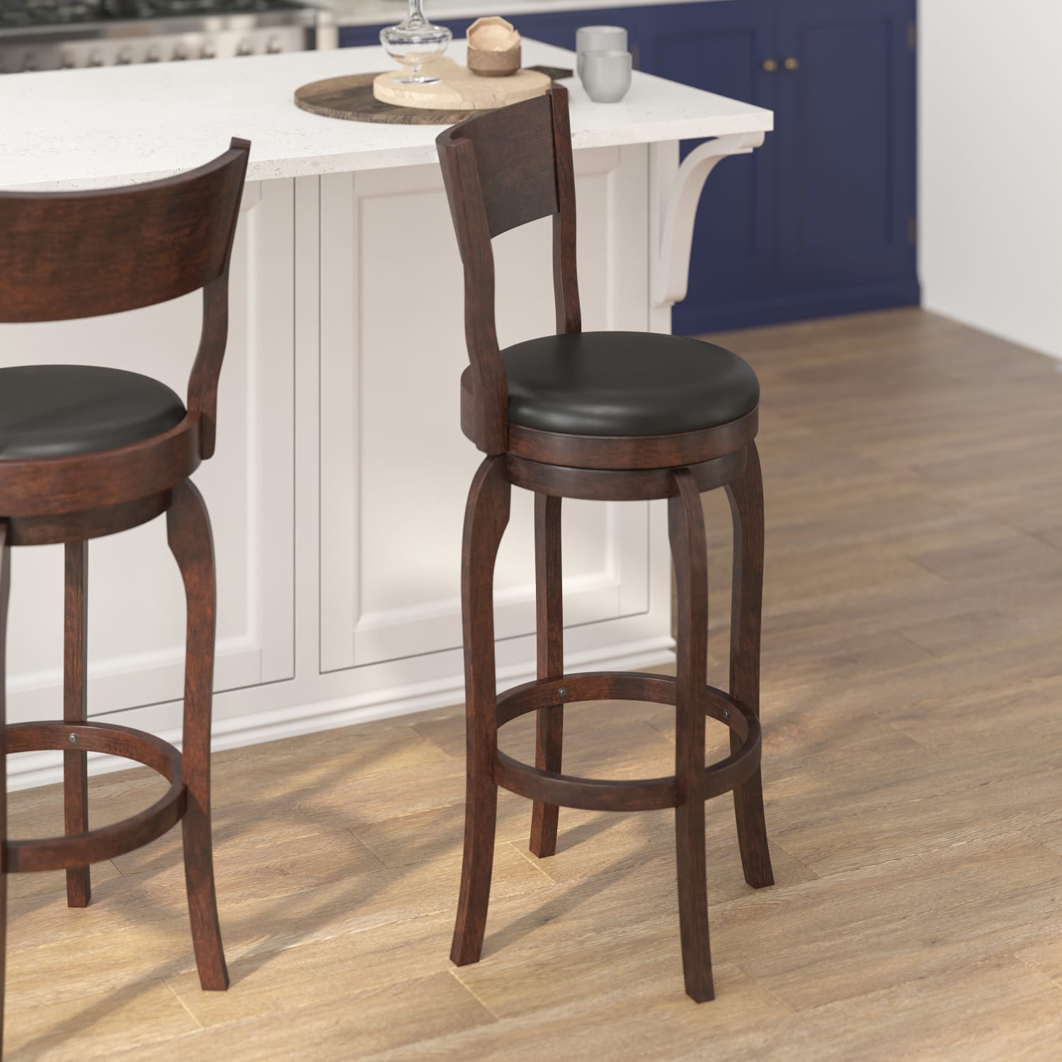 Flash Furniture Nichola Commercial Grade Classic Open Back Swivel Bar H Pub Barstool Uphosltered Seat Black VinylEspresso Frame  ESNT229ESP PopularChairscom
