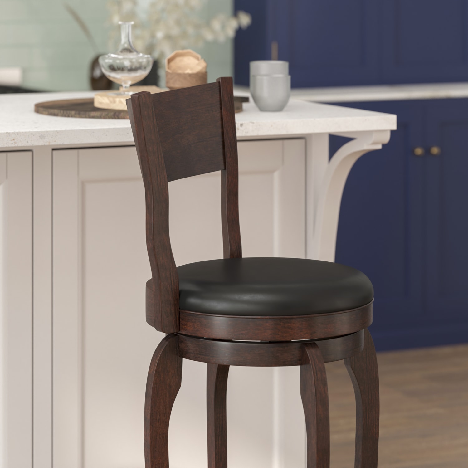 Flash Furniture Nichola Commercial Grade Classic Open Back Swivel Bar Height Pub Barstool with Bowed Wooden Frame and Padded, Uphosltered Seat, Black Vinyl/Espresso Frame - Image 6