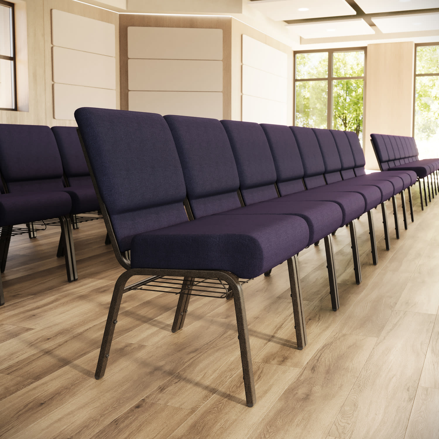 Flash Furniture HERCULES Series Church Chair With Book Rack, Royal Purple/Gold Vein - Image 3
