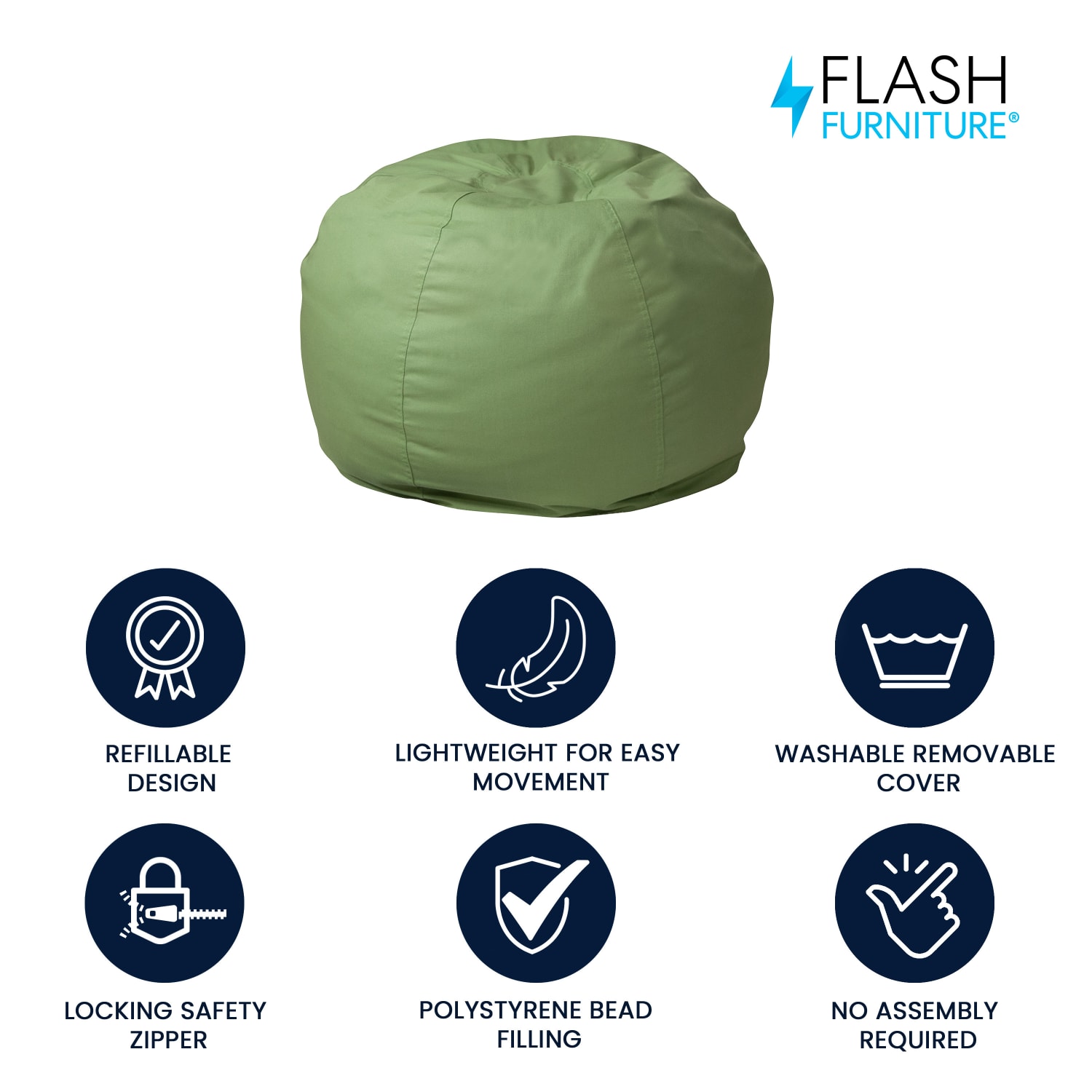 Flash Furniture Small Bean Bag Chair For Kids And Teens, Green - Image 3