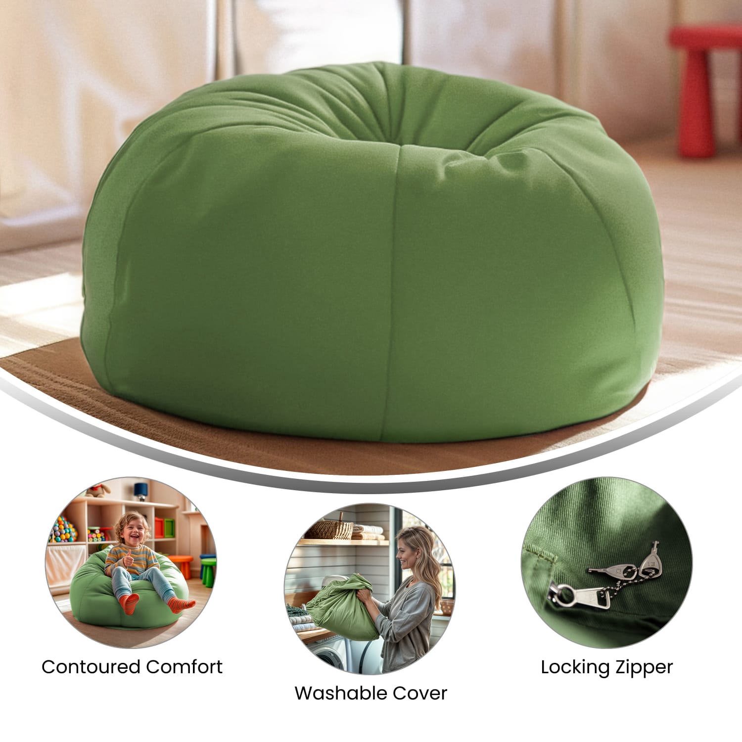 Flash Furniture Small Bean Bag Chair For Kids And Teens, Green - Image 5
