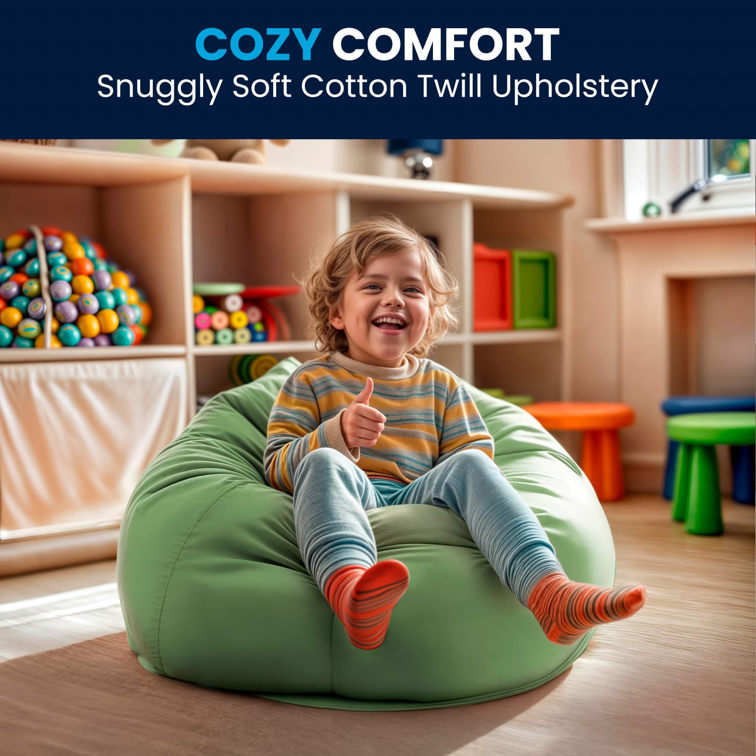 Flash Furniture Small Bean Bag Chair For Kids And Teens, Green - Image 8