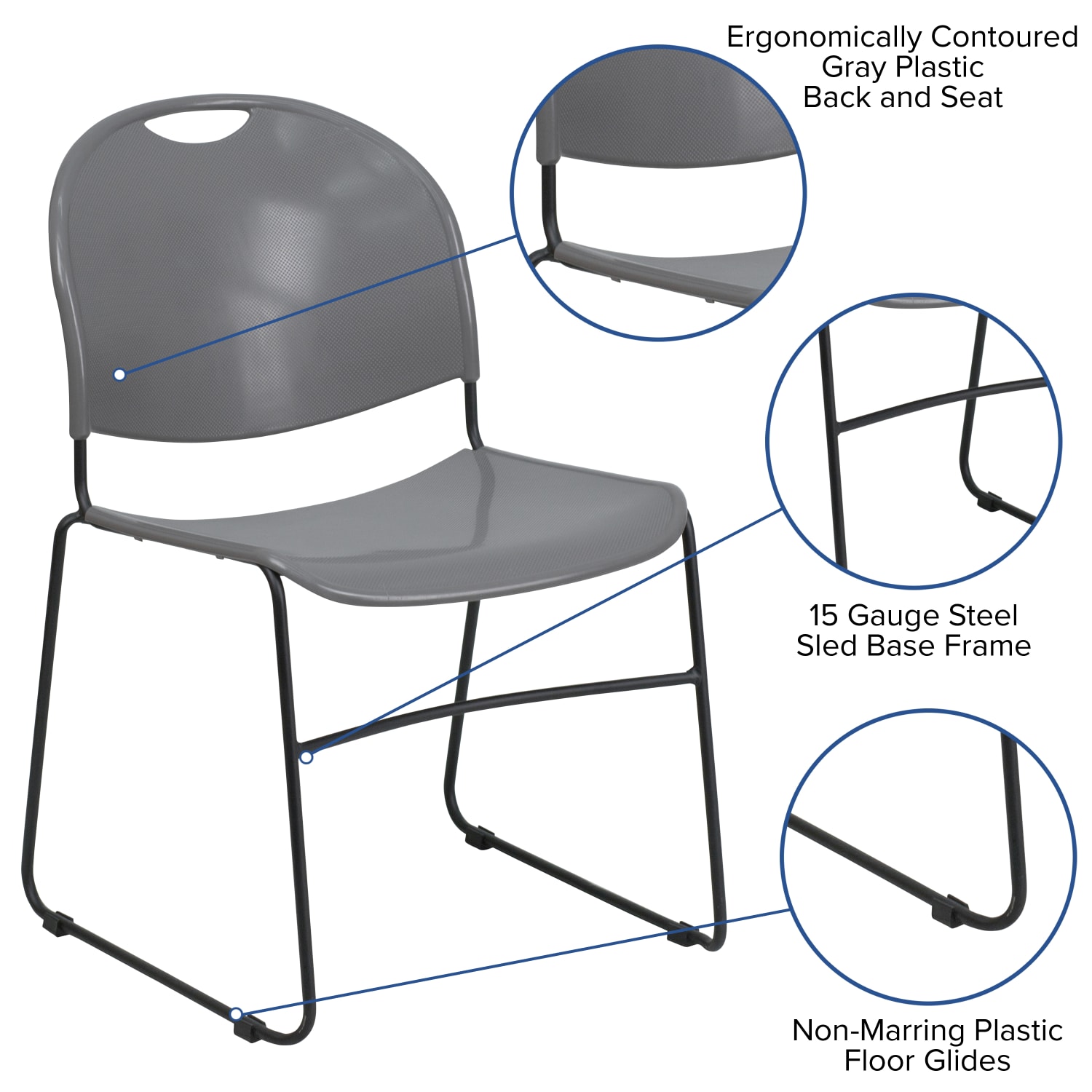 Flash Furniture HERCULES Plastic Ultra Compact Stack Chair GrayBlack PopularChairscom