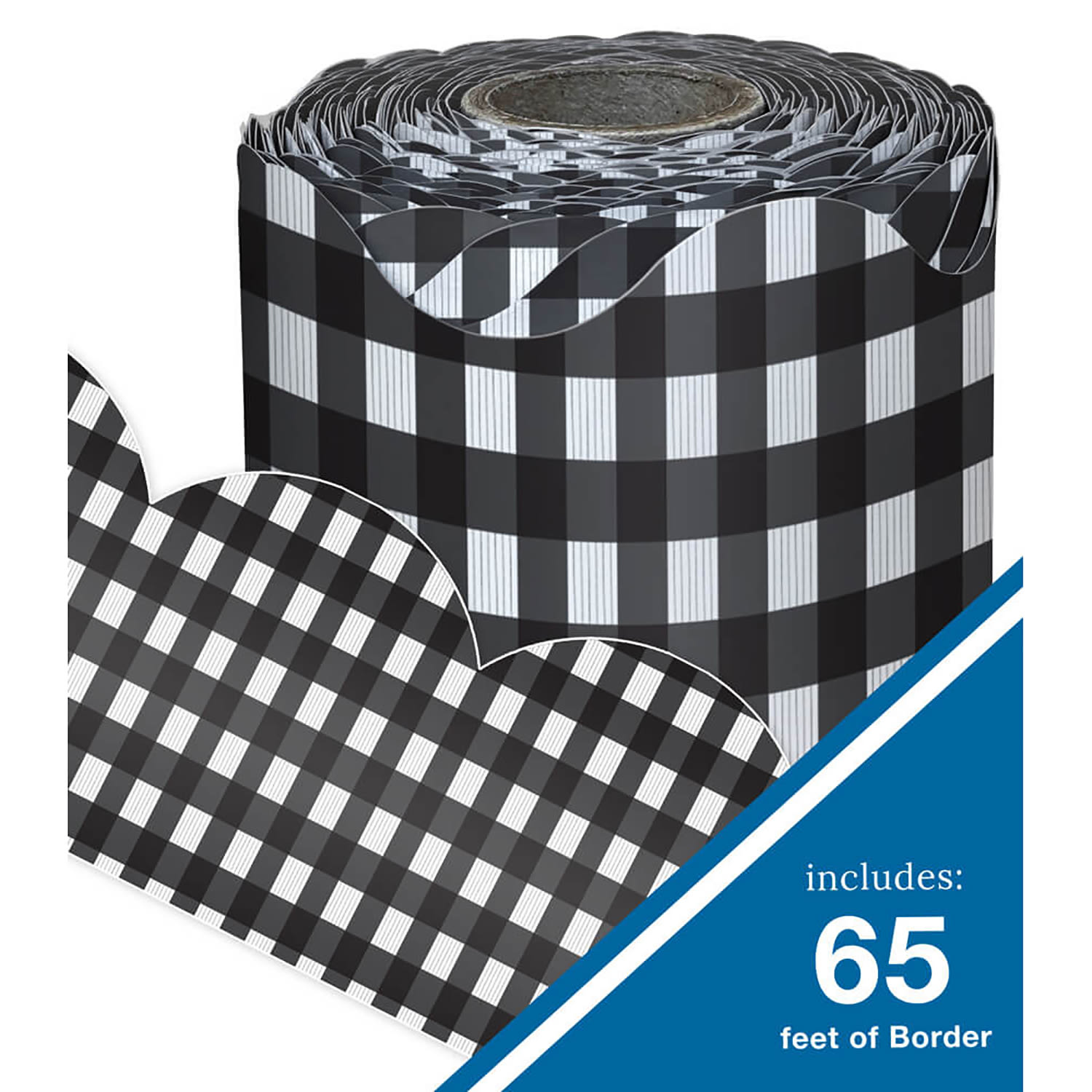 Carson Dellosa Education Rolled Scalloped Borders, Black Gingham, 65ft Per Roll, Pack Of 3 Rolls - Image 5