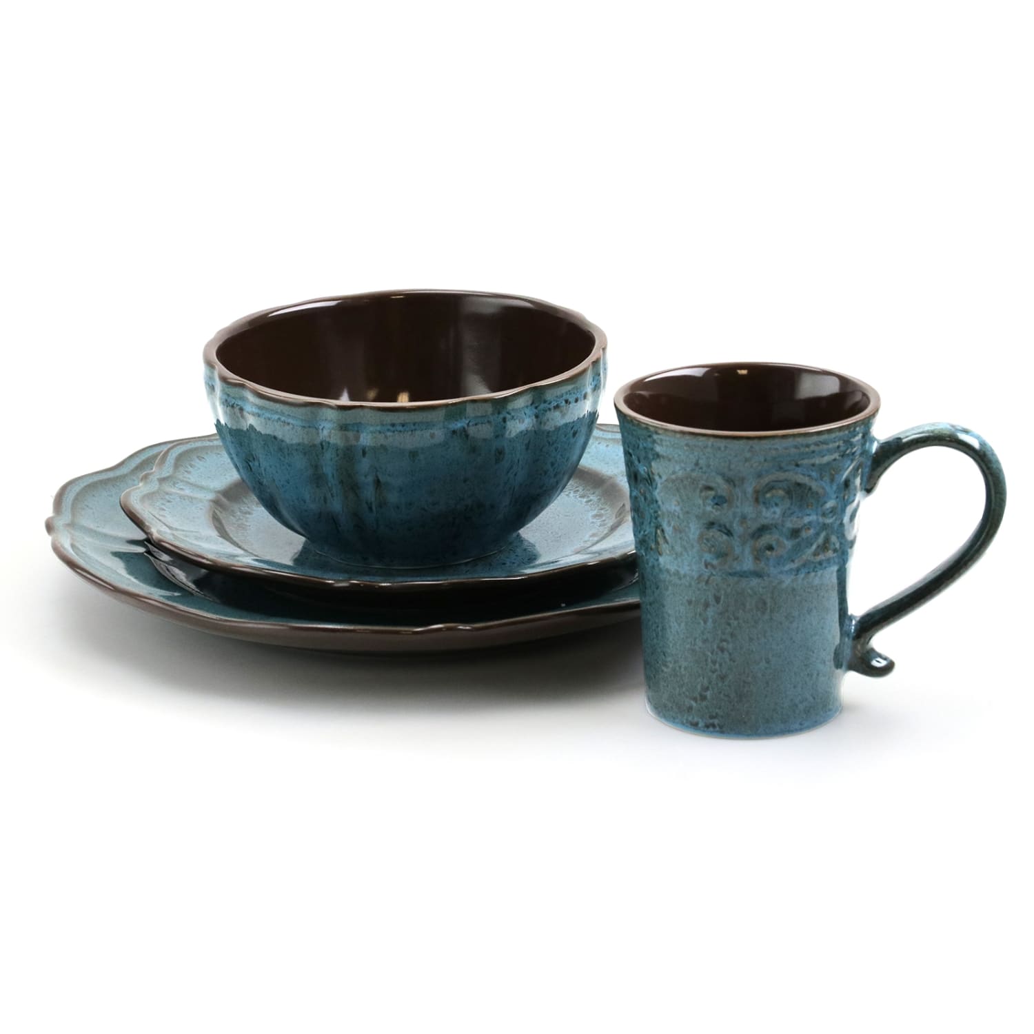 Elama 16-Piece Stoneware Dinnerware Set, Lavish Blue - Image 3