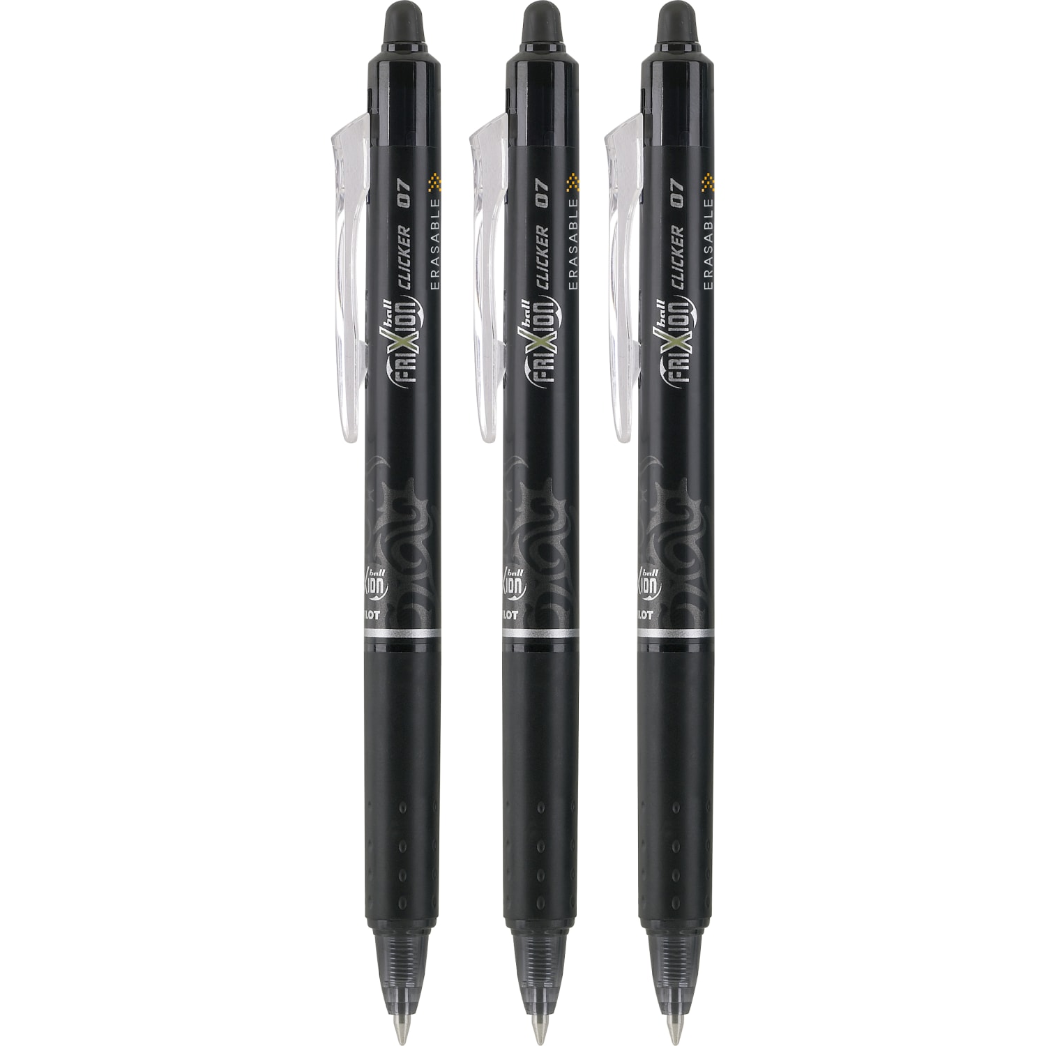 Pilot FriXion Ball Clicker Erasable Retractable Gel Pens, Pack of 3, Fine Point, 0.7 mm, Black Barrels, Black Ink - Image 3