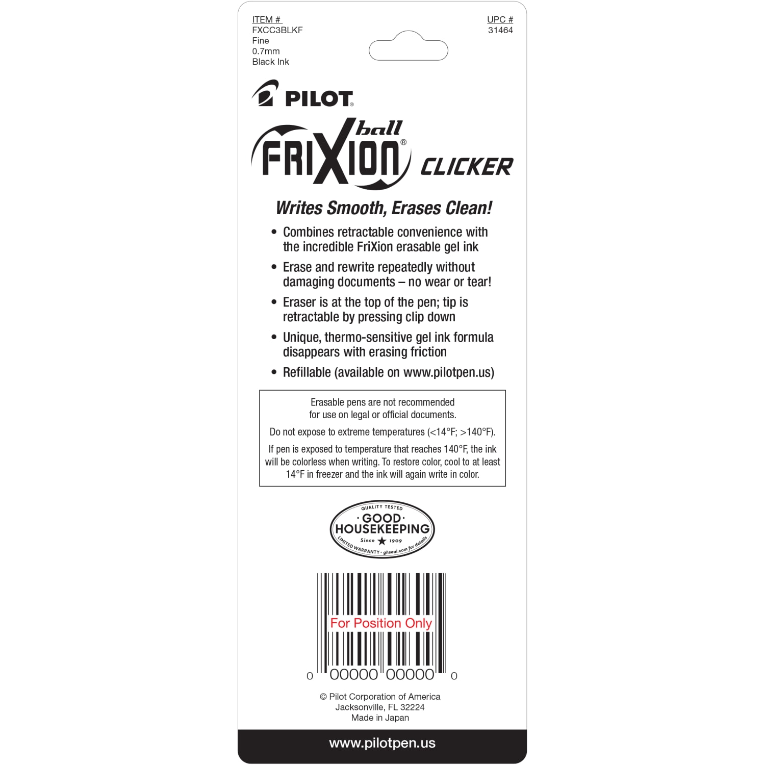 Pilot FriXion Ball Clicker Erasable Retractable Gel Pens, Pack of 3, Fine Point, 0.7 mm, Black Barrels, Black Ink - Image 4