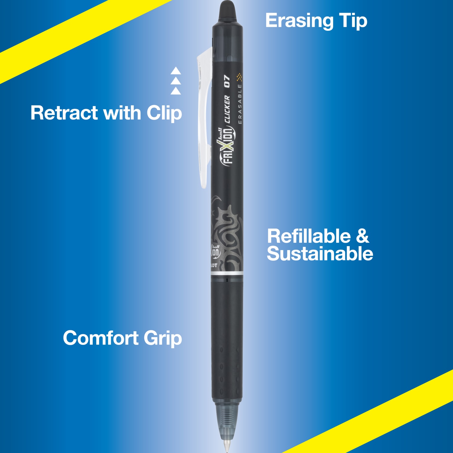 Pilot FriXion Ball Clicker Erasable Retractable Gel Pens, Pack of 3, Fine Point, 0.7 mm, Black Barrels, Black Ink - Image 5