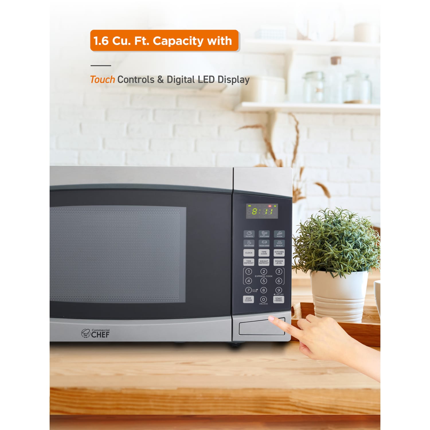 Commercial Chef 1.6 Cu. Ft. Counter-Top Microwave, Silver - Image 4