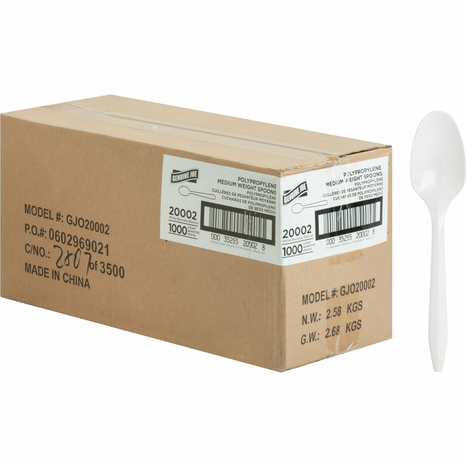 Genuine Joe Heavy/Medium-Weight Polypropylene Spoons, White, Box Of 1,000 - Image 3