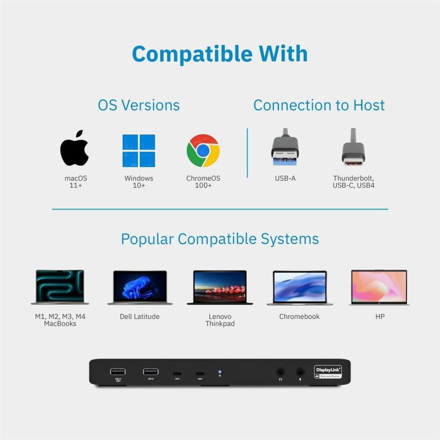 CODi Dual USB-C 4K Universal Docking Station - 60 W - USB Type C - 2 Displays Supported - 4K - 3840x 2160 - A01200 - Image 3