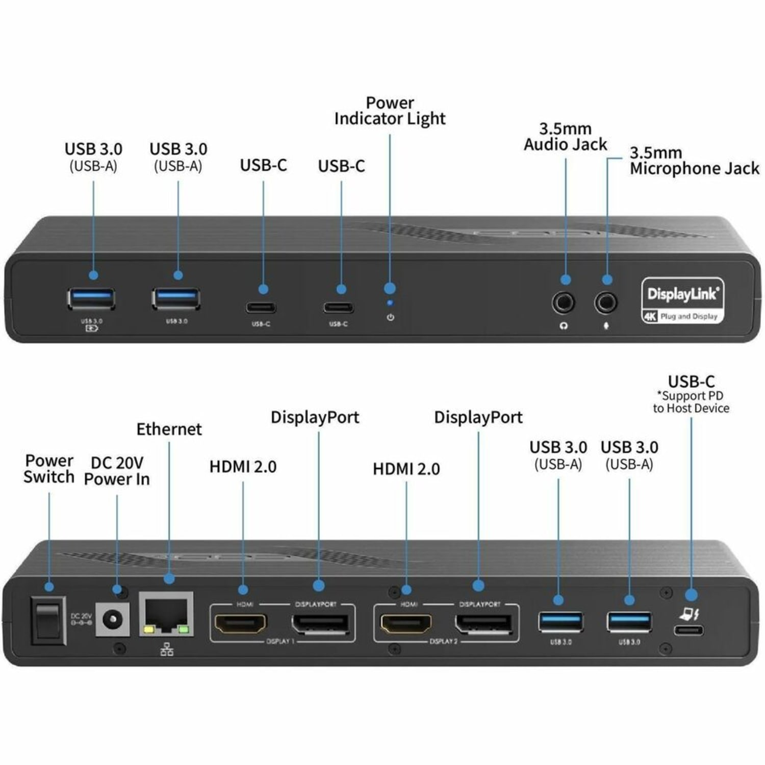 CODi Dual USB-C 4K Universal Docking Station - 60 W - USB Type C - 2 Displays Supported - 4K - 3840x 2160 - A01200 - Image 6