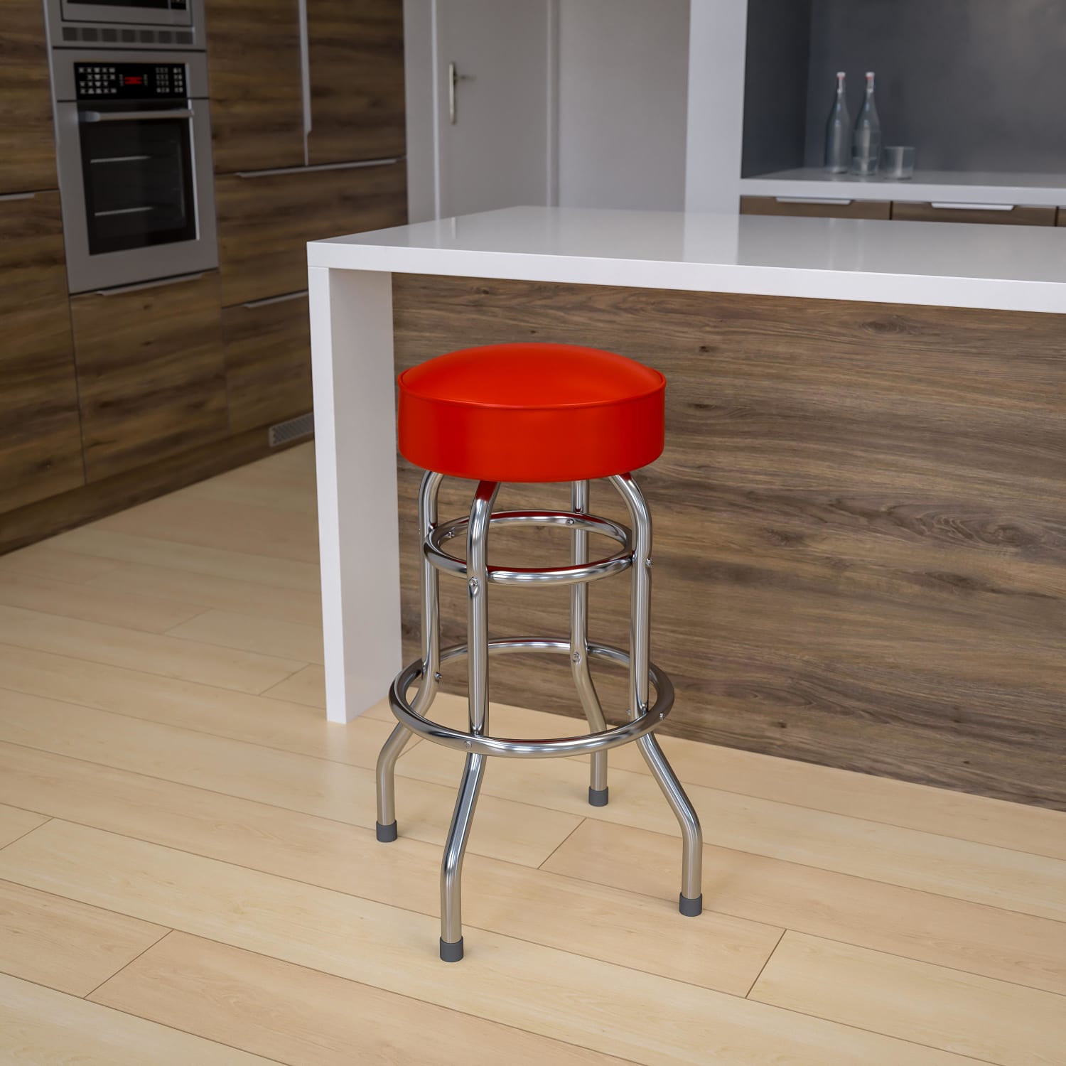 Flash Furniture Double-Ring Barstool, Red/Gray