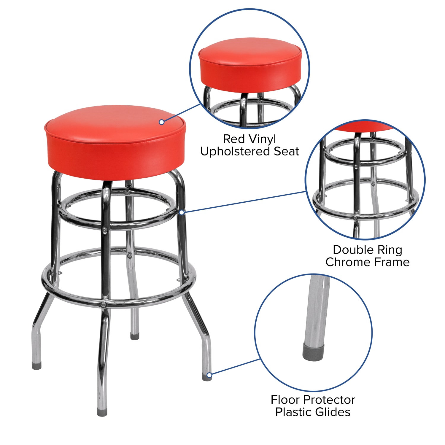 Flash Furniture Double Ring Barstool RedGray PopularChairscom