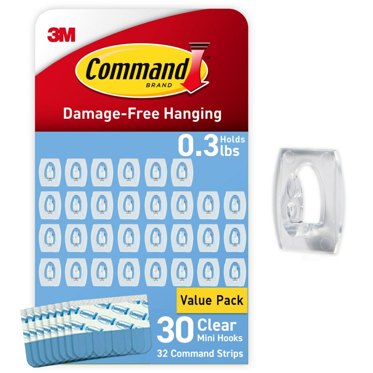 Command Mini Wall Hooks, 30 Hooks, 32 Clear Adhesive Strips, Damage Free Hanging Picture Hangers, No Tools Wall Hanging Strips For Living Spaces - Image 4