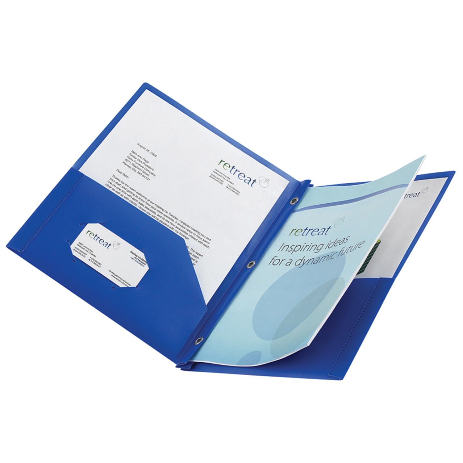 Office Depot Brand Poly 2-Pocket Portfolio With Fasteners, Blue - Image 3