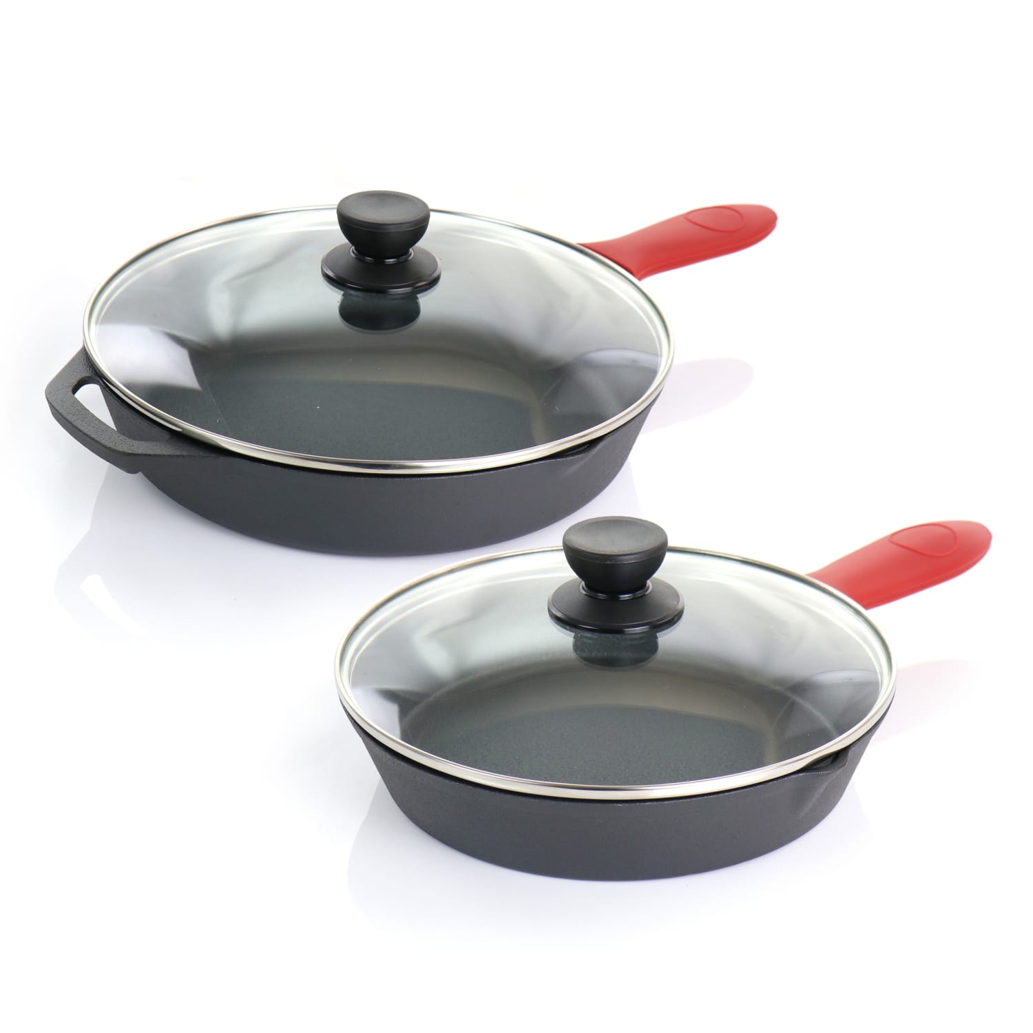 MegaChef Pre-Seasoned 6-Piece Cast Iron Skillet Set, Black/Red - Image 6