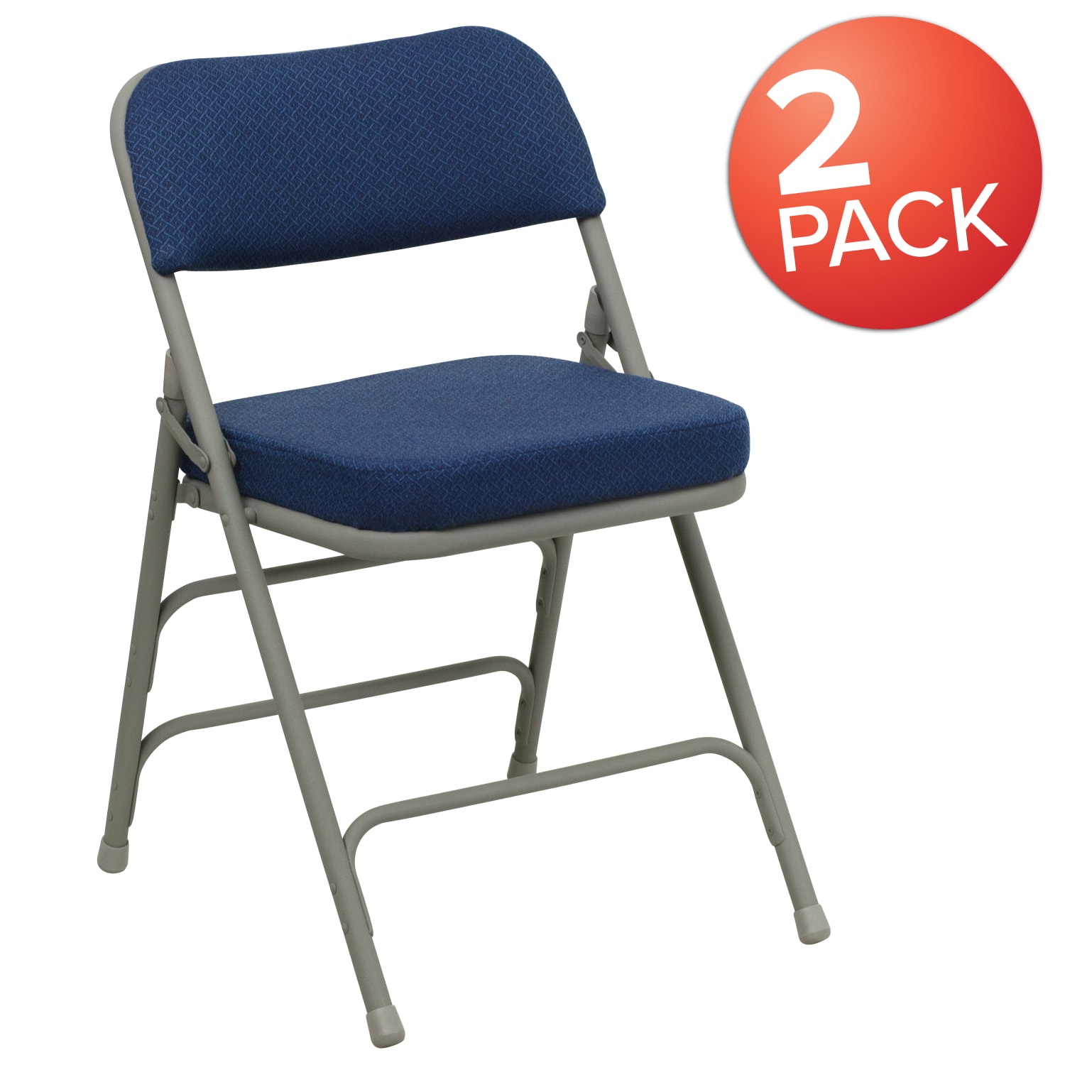 Flash Furniture HERCULES Series Premium Curved Triple-Braced & Double-Hinged Fabric-Upholstered Metal Folding Chairs, Navy/Gray, Pack Of 2 Chairs - Image 3