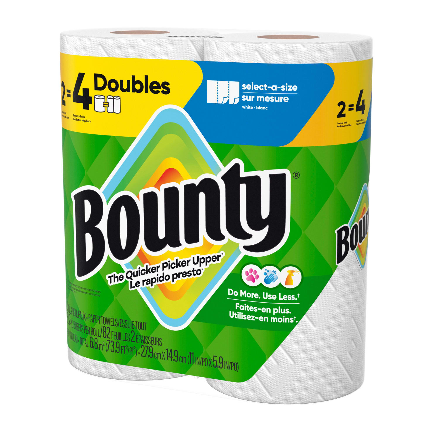 Bounty 2-Ply Paper Towels Select-A-Size Double Rolls, 12 Rolls Total/82 Sheets Per Roll, White, 2 Rolls Per Pack, Case Of 6 Packs - Image 4