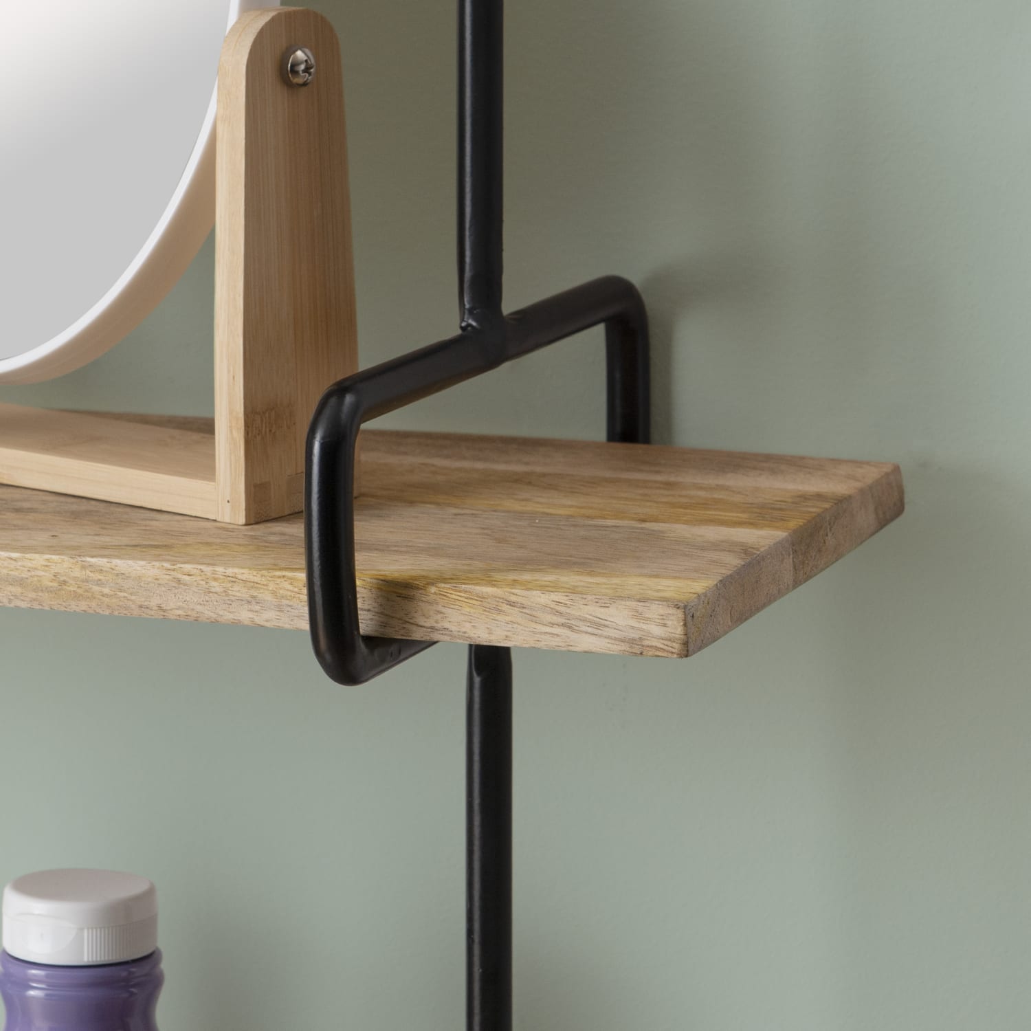 Powell Wheelan Wall Shelf, 39inH x 31inW x 8-1/2inD, Natural/Black - Image 5