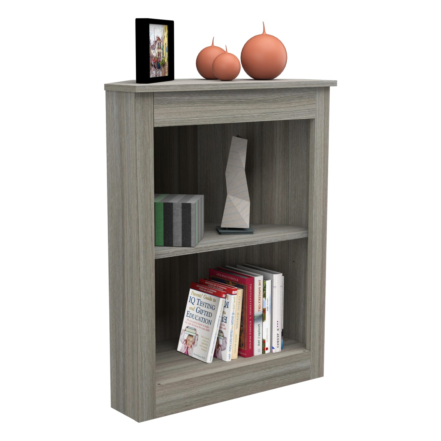 Inval America 32inH 2-Shelf Corner Bookcase, Smoke Oak - Image 3