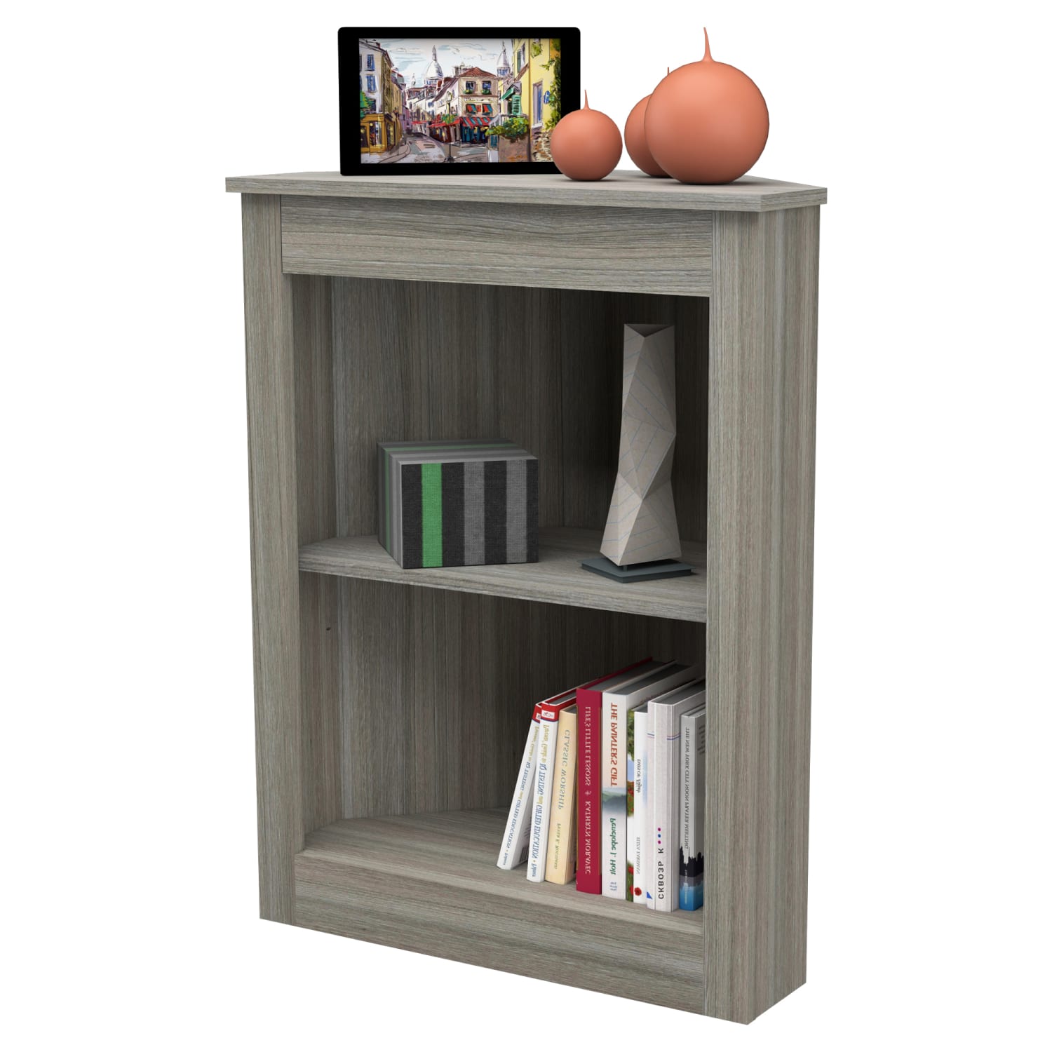 Inval America 32inH 2-Shelf Corner Bookcase, Smoke Oak - Image 4