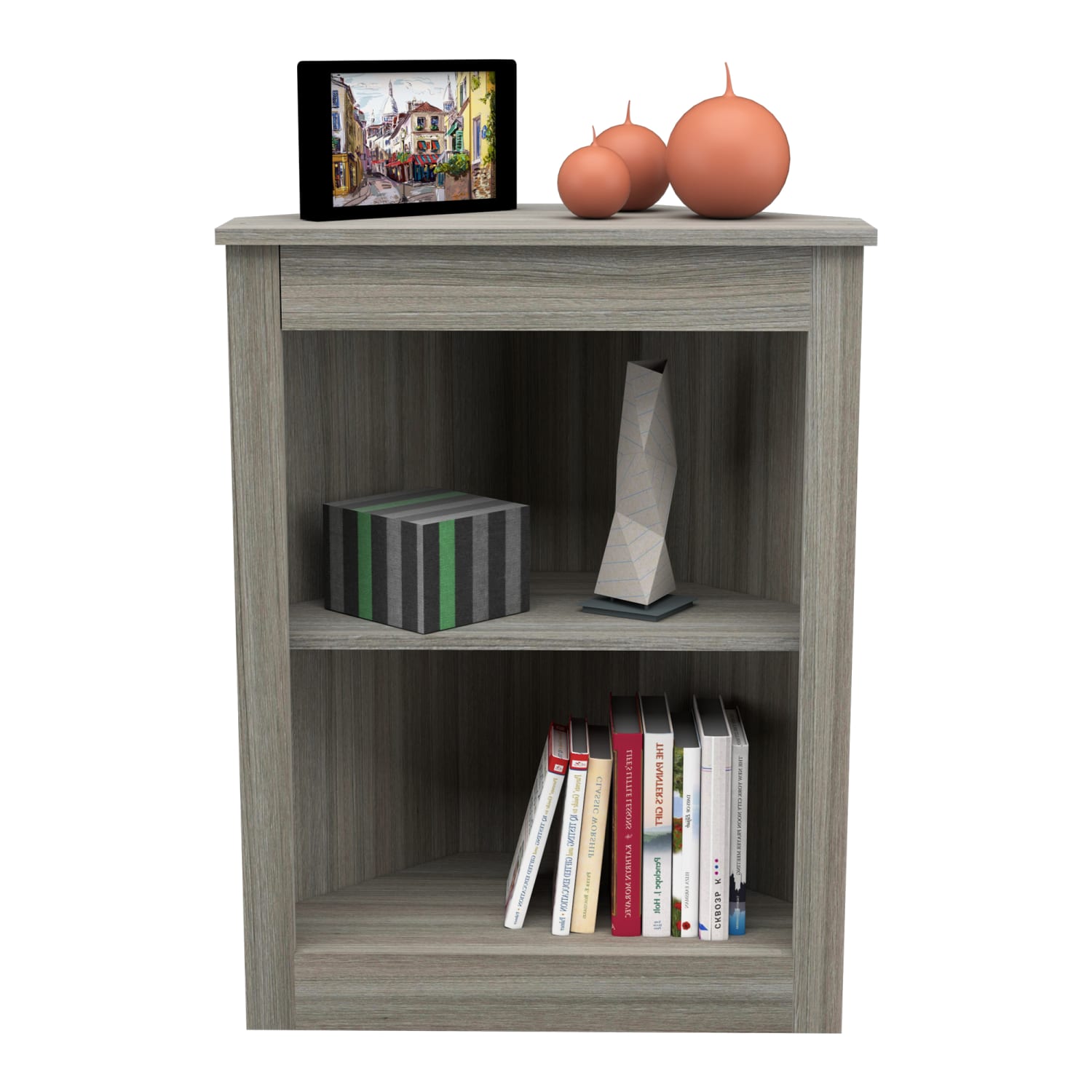 Inval America 32inH 2-Shelf Corner Bookcase, Smoke Oak - Image 5