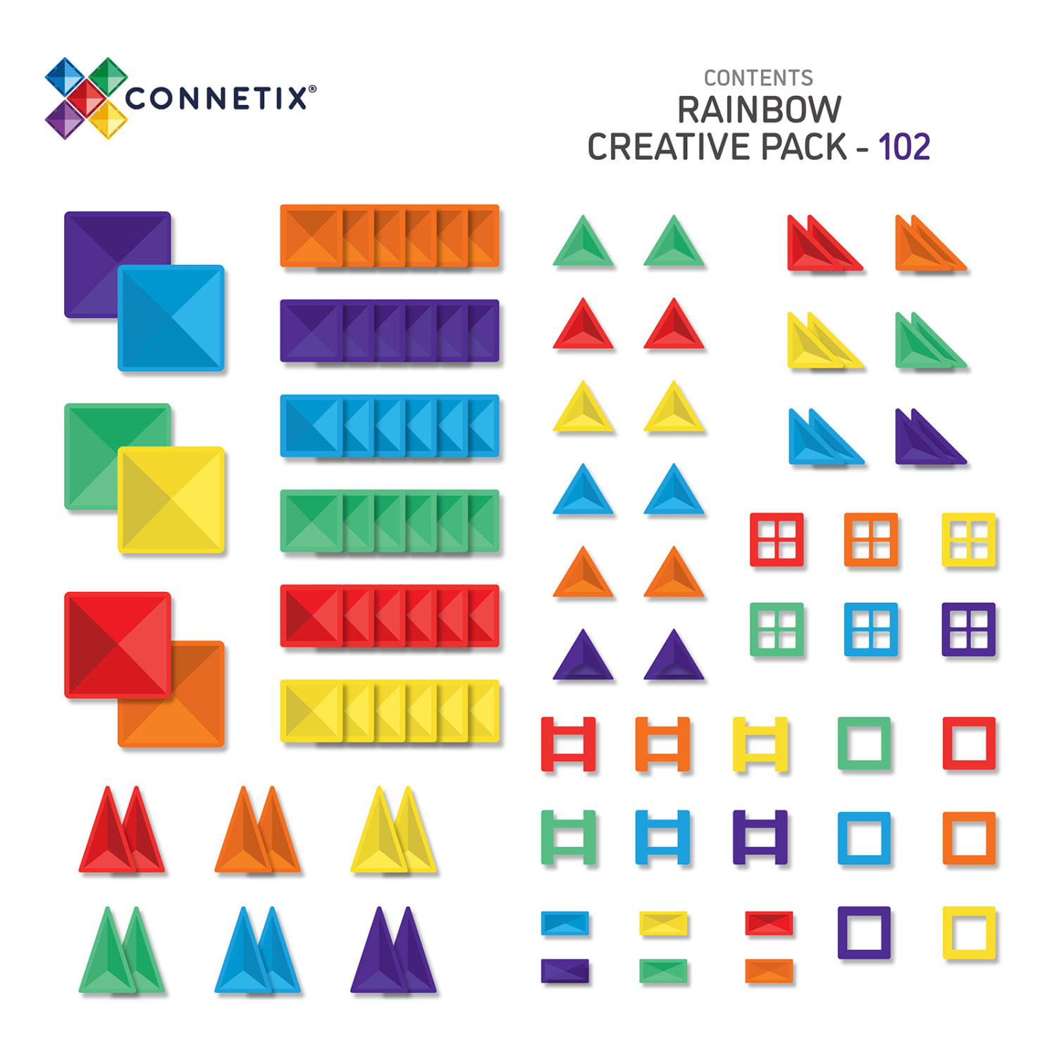Connetix Magnetic Tiles Rainbow Creative Pack, 102 Pieces - Image 3