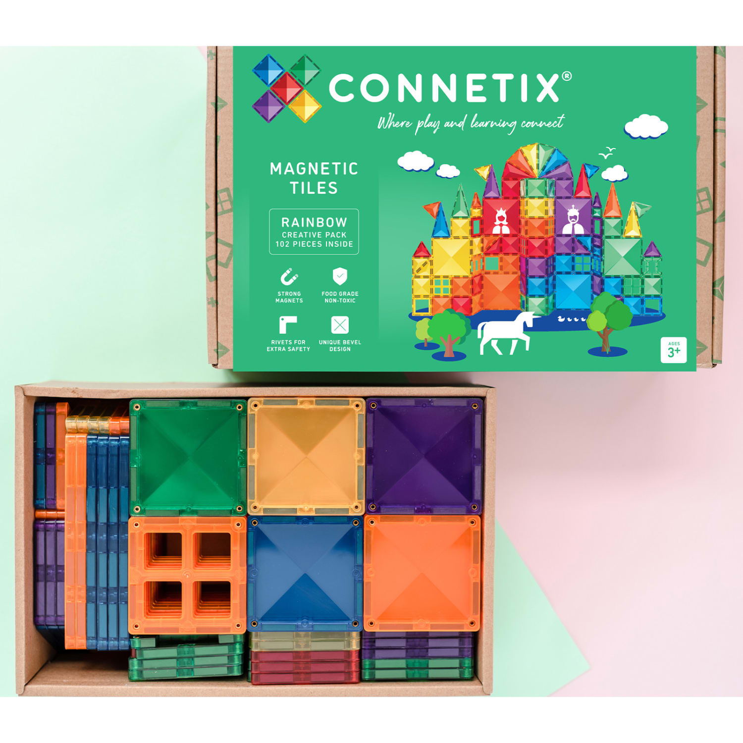 Connetix Magnetic Tiles Rainbow Creative Pack, 102 Pieces - Image 4