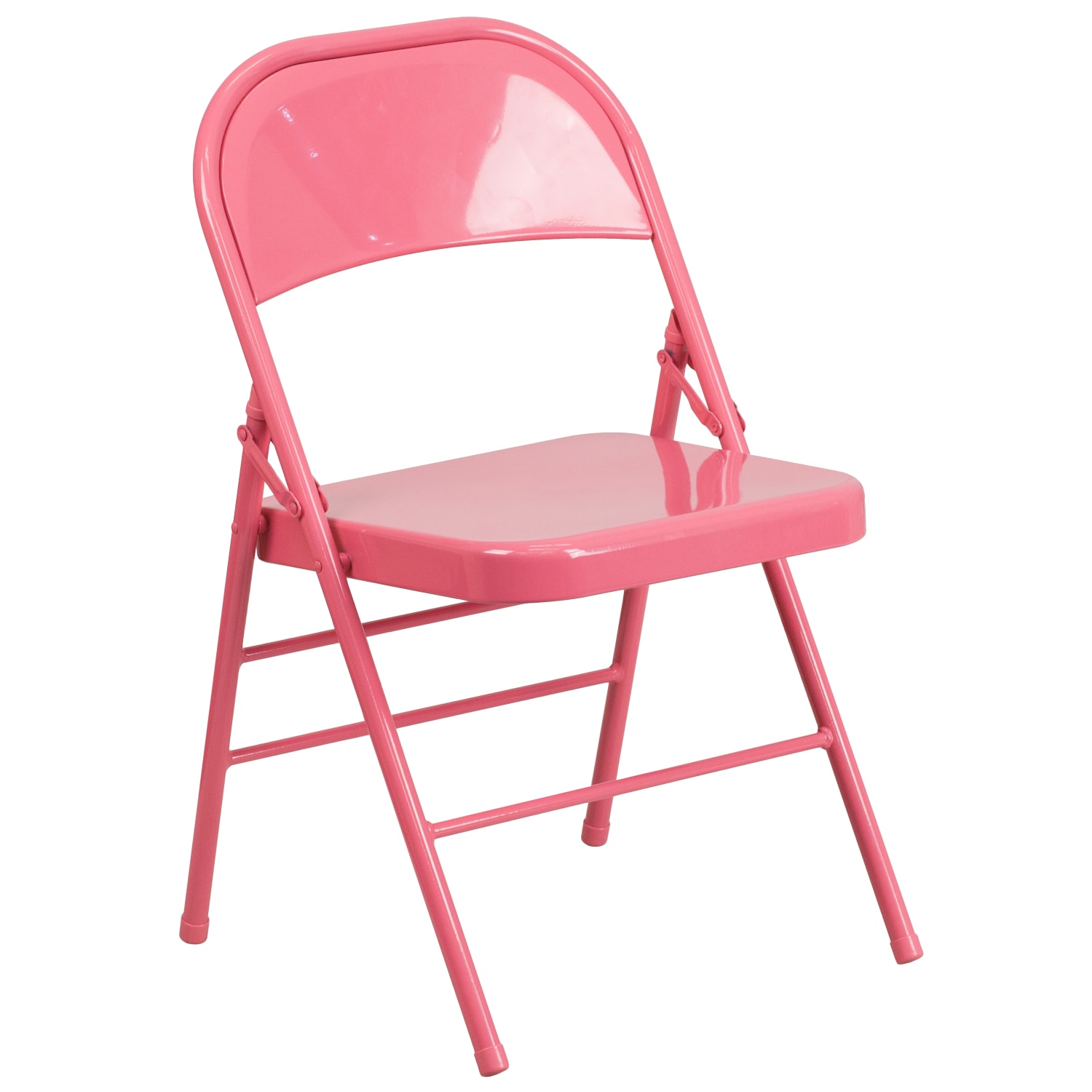 Flash Furniture HERCULES COLORBURST Series TripleBraced DoubleHinged Metal Folding Chairs Bubblegum Pink Pack Of 2 Chairs PopularChairscom Flash Furniture HERCULES COLORBURST Series Triple Braced Double Hinged Metal Folding Chairs Bubblegum Pink Pack Of 2 Chairs PopularChairscom