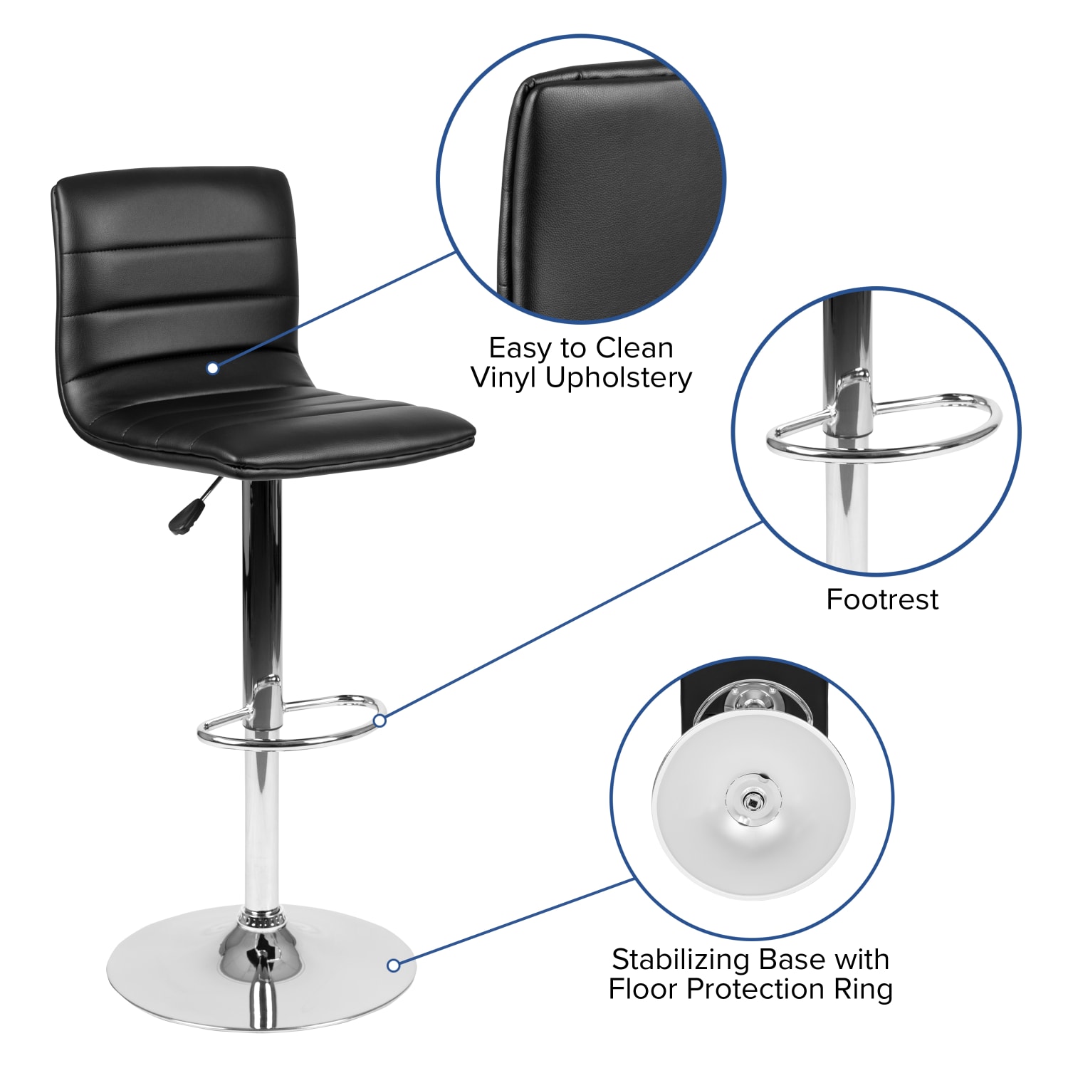 Flash Furniture Contemporary Adjustable Bar Stool BlackChrome PopularChairscom