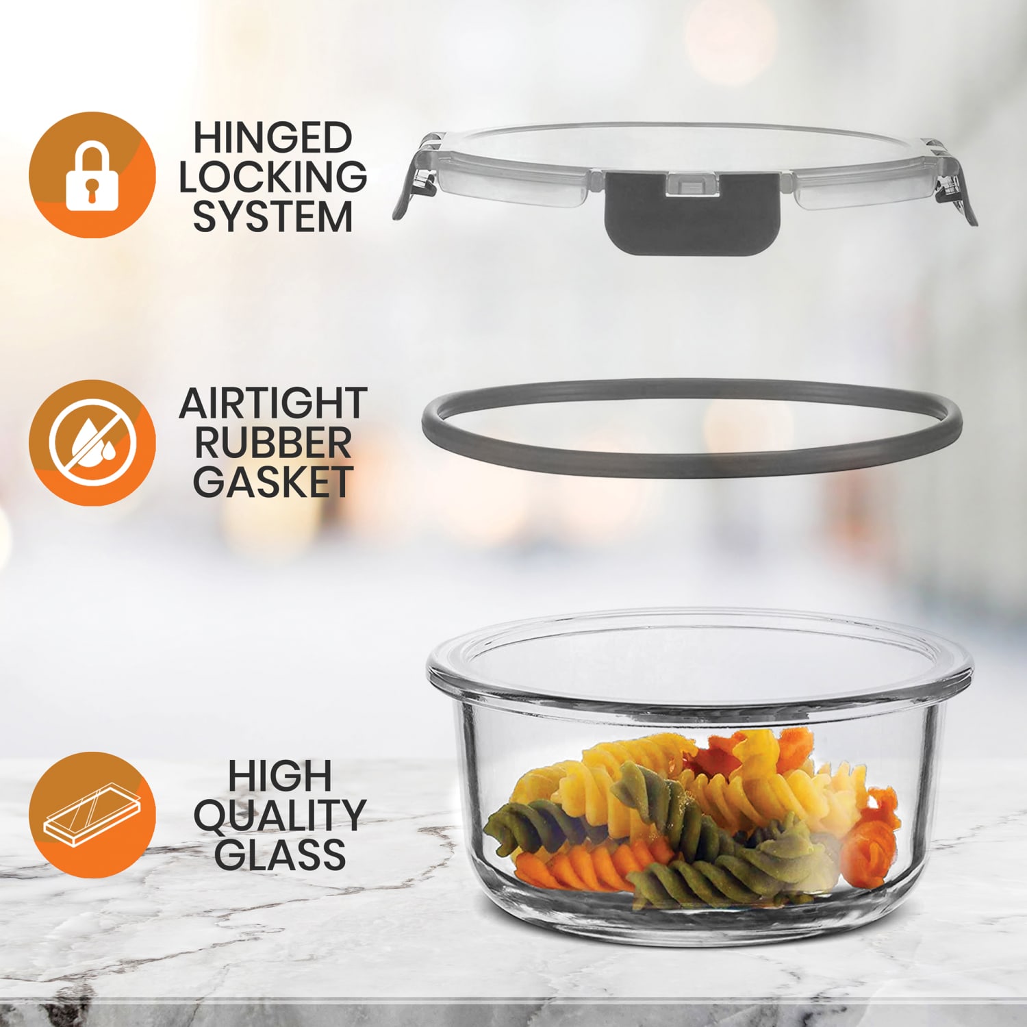 NutriChef Stackable Borosilicate Glass Food Storage Containers Set, 8inH x 16-1/4inW x 12inD, Clear, Set Of 24 Pieces - Image 6