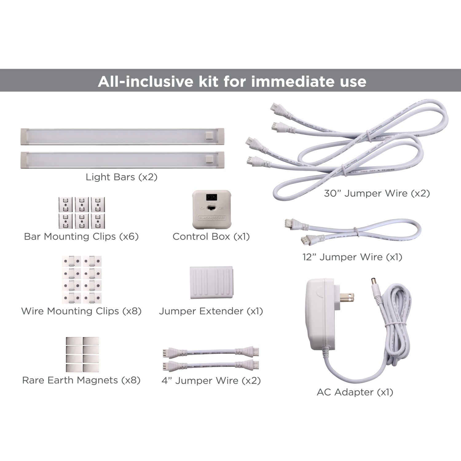 Black+Decker 2-Bar Under-Cabinet LED Lighting Kit, 12in, Natural Daylight - Image 3