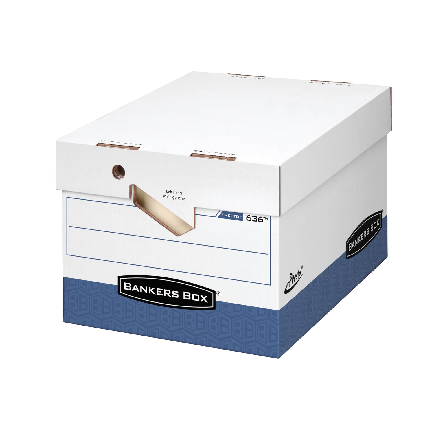 Bankers Box Presto Heavy-Duty Storage Boxes, Letter/Legal Size, 15in x 12in x 10in, White/Blue, Case Of 4 - 63602 - Image 4