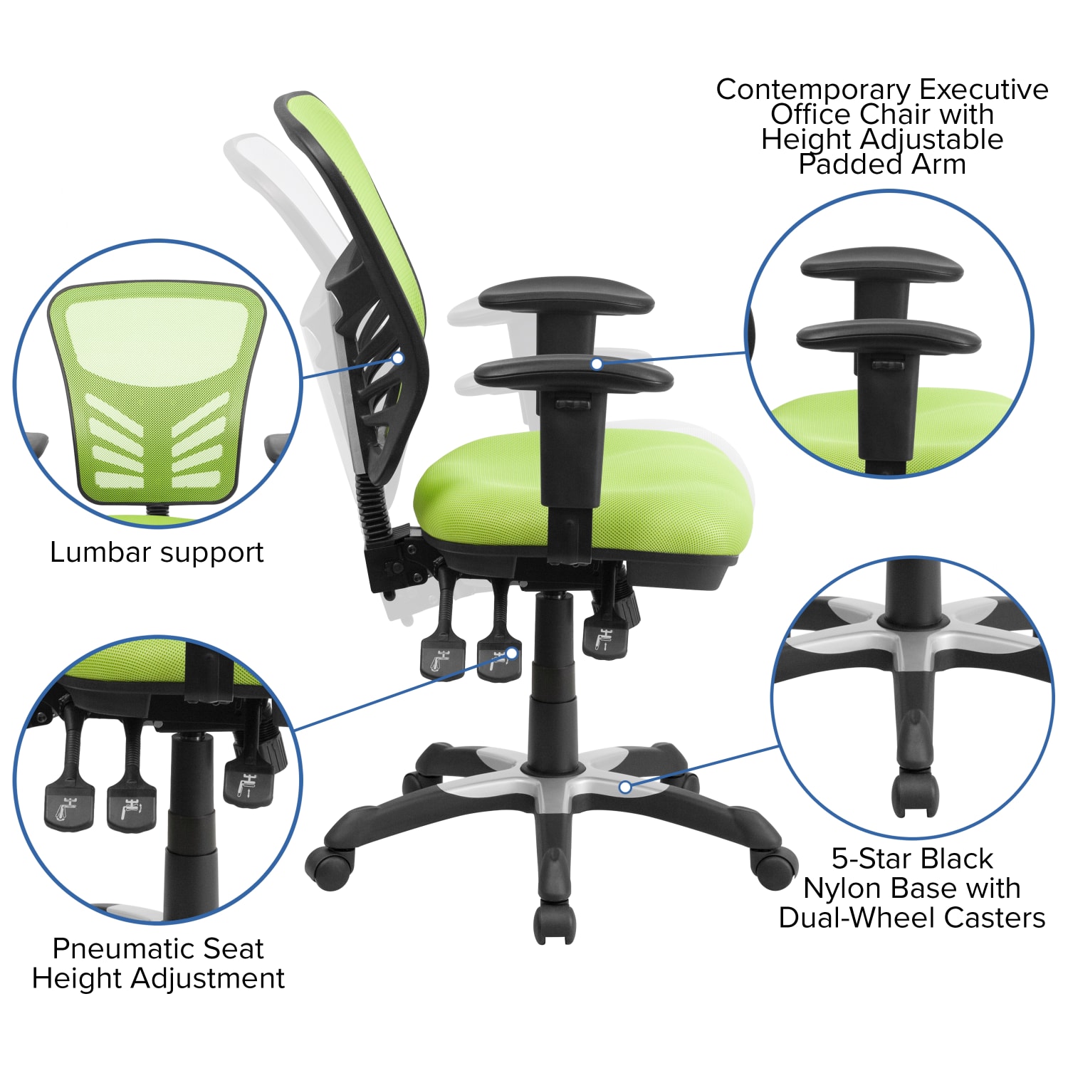 Flash Furniture Ergonomic Mesh Mid Back Swivel Task Chair GreenBlack PopularChairscom