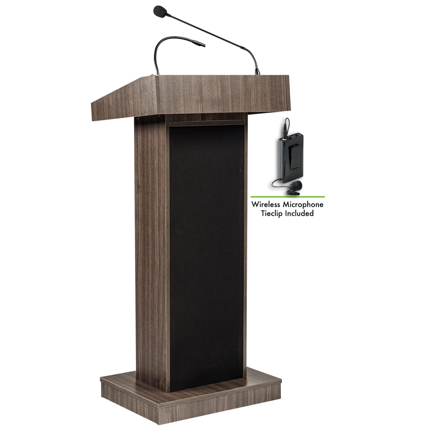 Oklahoma Sound 800X Series Orator Lectern, Wireless Tie Clip/Lavalier Mic, 46inH x 22inW x 17inD, Ribbonwood - Image 3