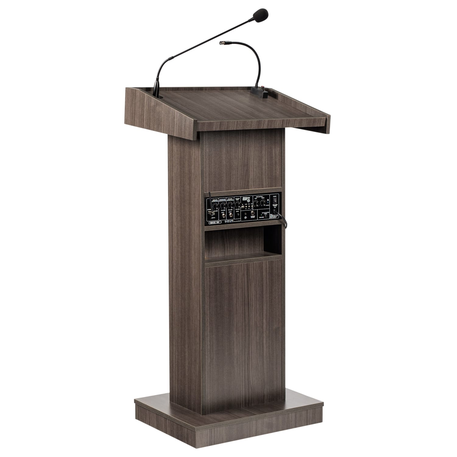 Oklahoma Sound 800X Series Orator Lectern, Wireless Tie Clip/Lavalier Mic, 46inH x 22inW x 17inD, Ribbonwood - Image 6