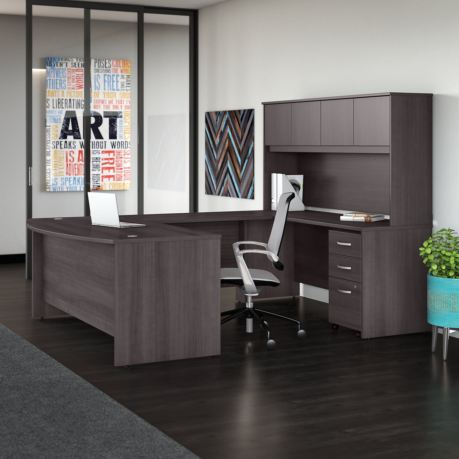 Bush Business Furniture Studio C U Shaped Desk with Hutch and Mobile File Cabinet, 72inW x 36inD, Storm Gray, Standard Delivery - Image 3