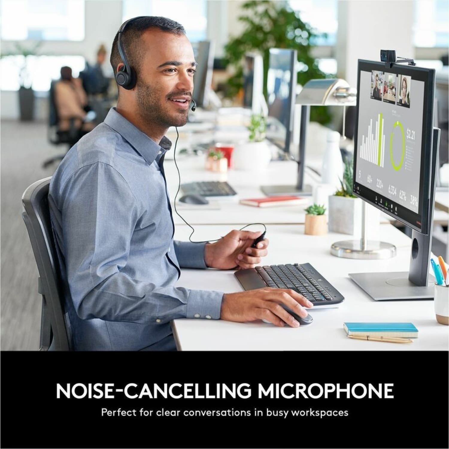 Logitech 960 USB Computer Headset - Stereo - USB Type A - Wired - 100 Hz to 10 kHz - Over-the-head - Binaural - 981000836 - Image 3